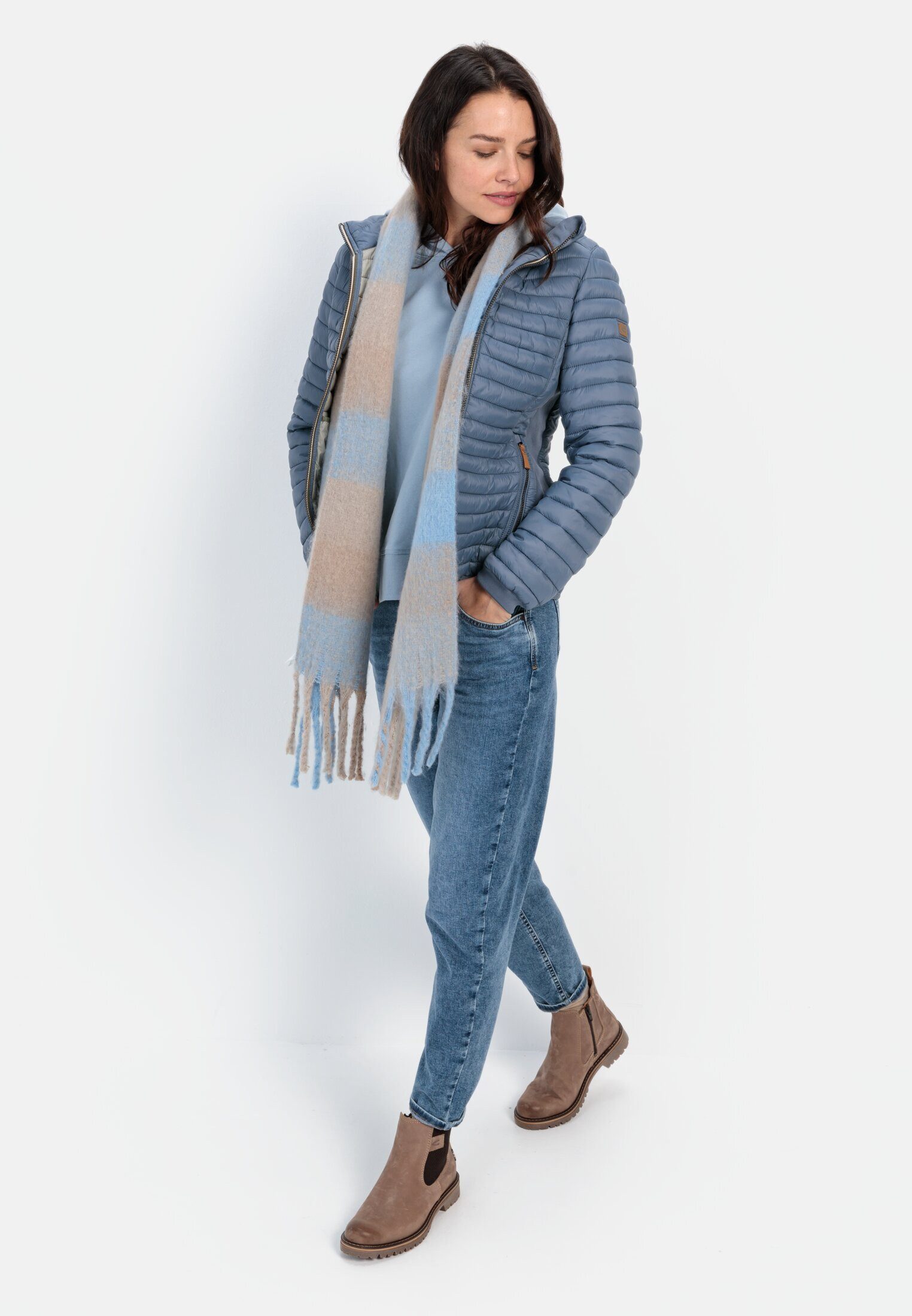 camel active Steppjacke aus recyceltem Polyamid Langarm Kapuze Markenlogo