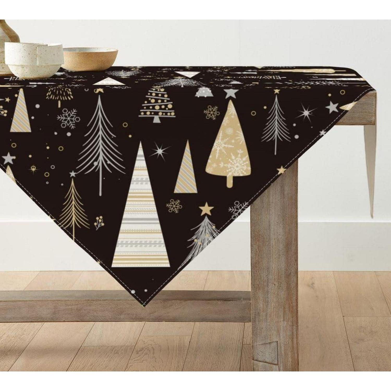 LuxusKollektion Tischdecke Tischdecke 120x120cm Schwarz Bäume Winter Party (1-tlg)