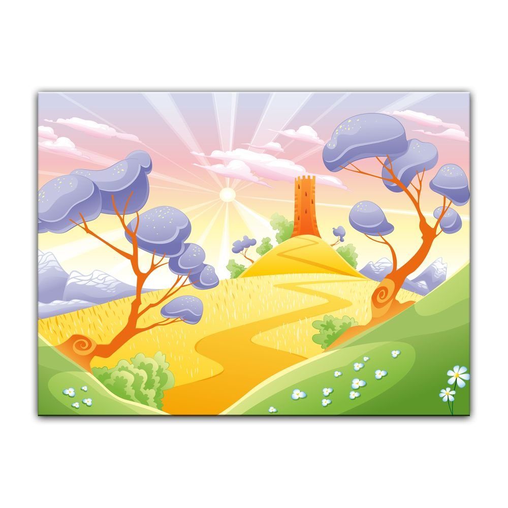 Bilderdepot24 Leinwandbild Kinderbild - Phantasielandschaft - Rapunzels Turm Cartoon, Fantasy