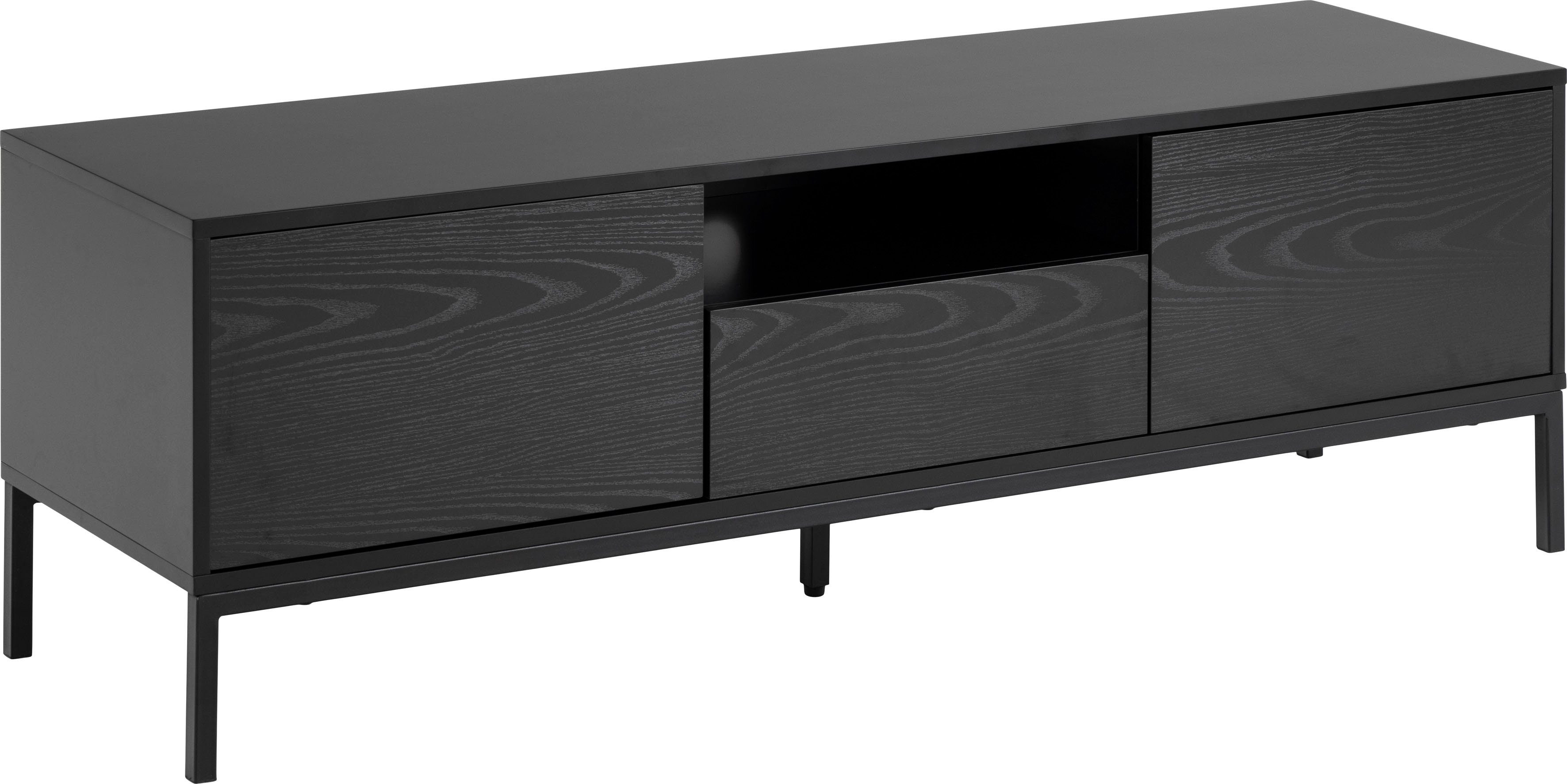 ACTONA GROUP TV-Schrank Esche 2 offenem Fächern, Fach schwarz 140 matt und 1 cm geschlossenen / Breite Schublade, schwarz 1