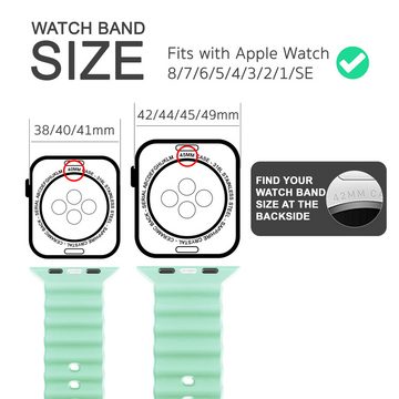 Nalia Smartwatch-Armband Apple Watch 42mm/44mm/45mm/49mm, Ocean Style Sportarmband / Silikon Ersatzband / Metall-Ring Verschluss