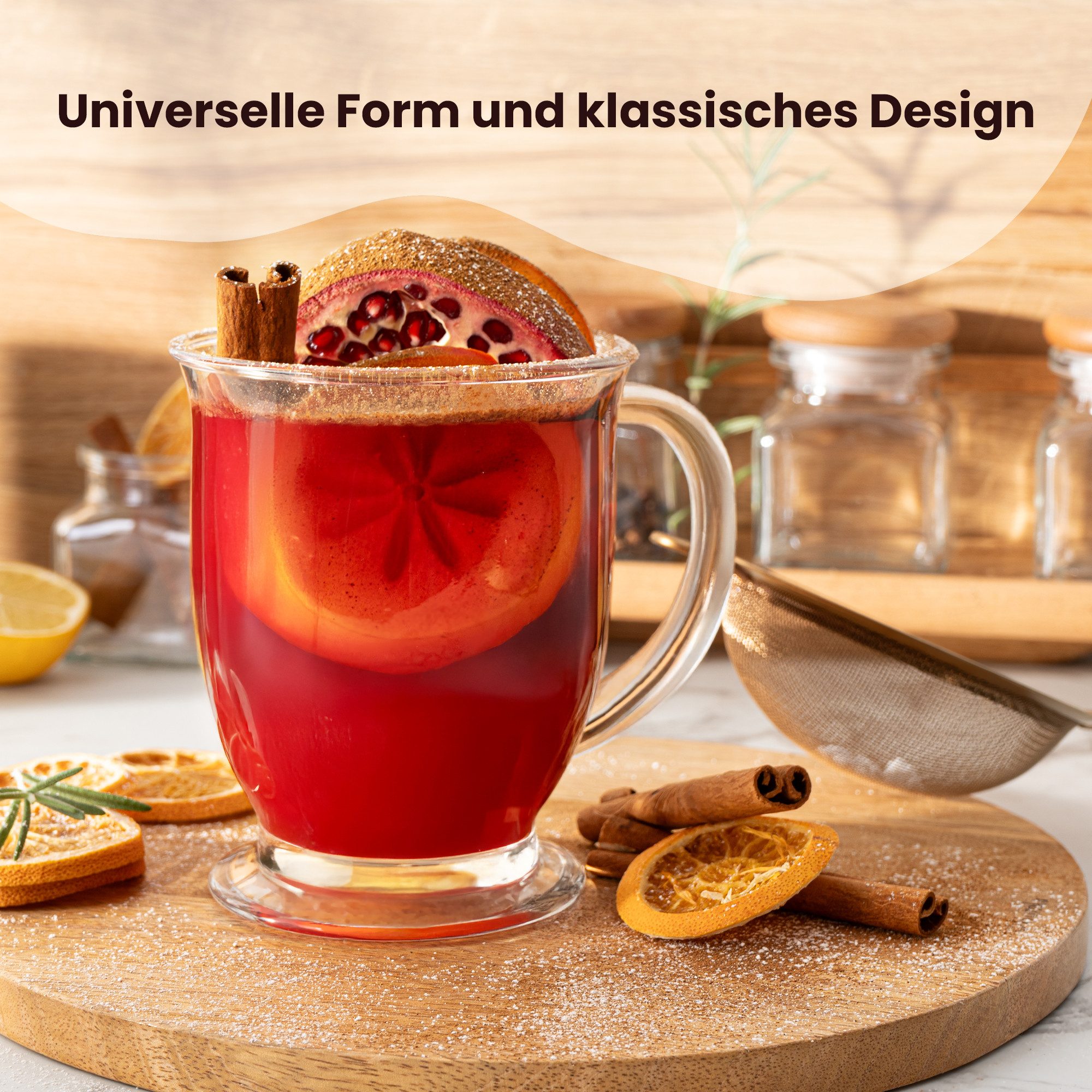 KONZEPT Teeglas Teegläser mit Henkel, Kaffeegläser, Cocktailgläser 400 ml., 4-tlg., Set 4/6 Stk. Perfekt für Tee, Kaffee, Glühwein, Cappuccino