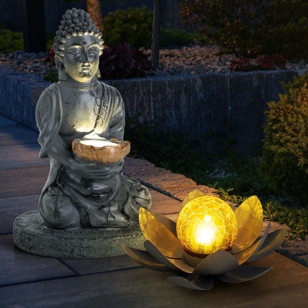 etc-shop LED Warmweiß, inklusive, Außen Shui Leuchtmittel Feng Solar Solarblume Buddha Aussen Solarleuchte, Solarleuchte Lotusblume