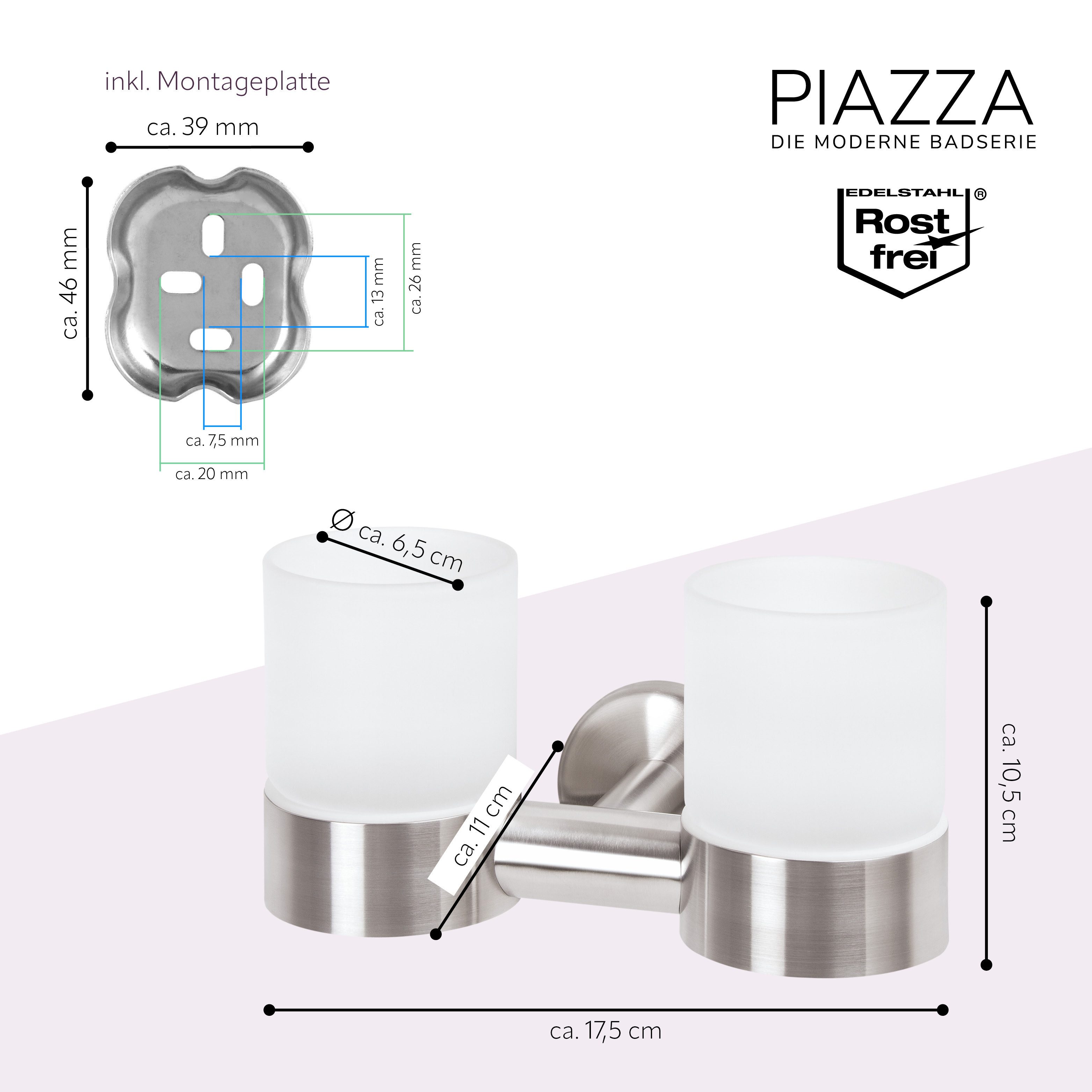 bremermann Zahnputzbecher Bad-Serie PIAZZA - Doppelbecherhalter aus Edelstahl matt, (1-St)