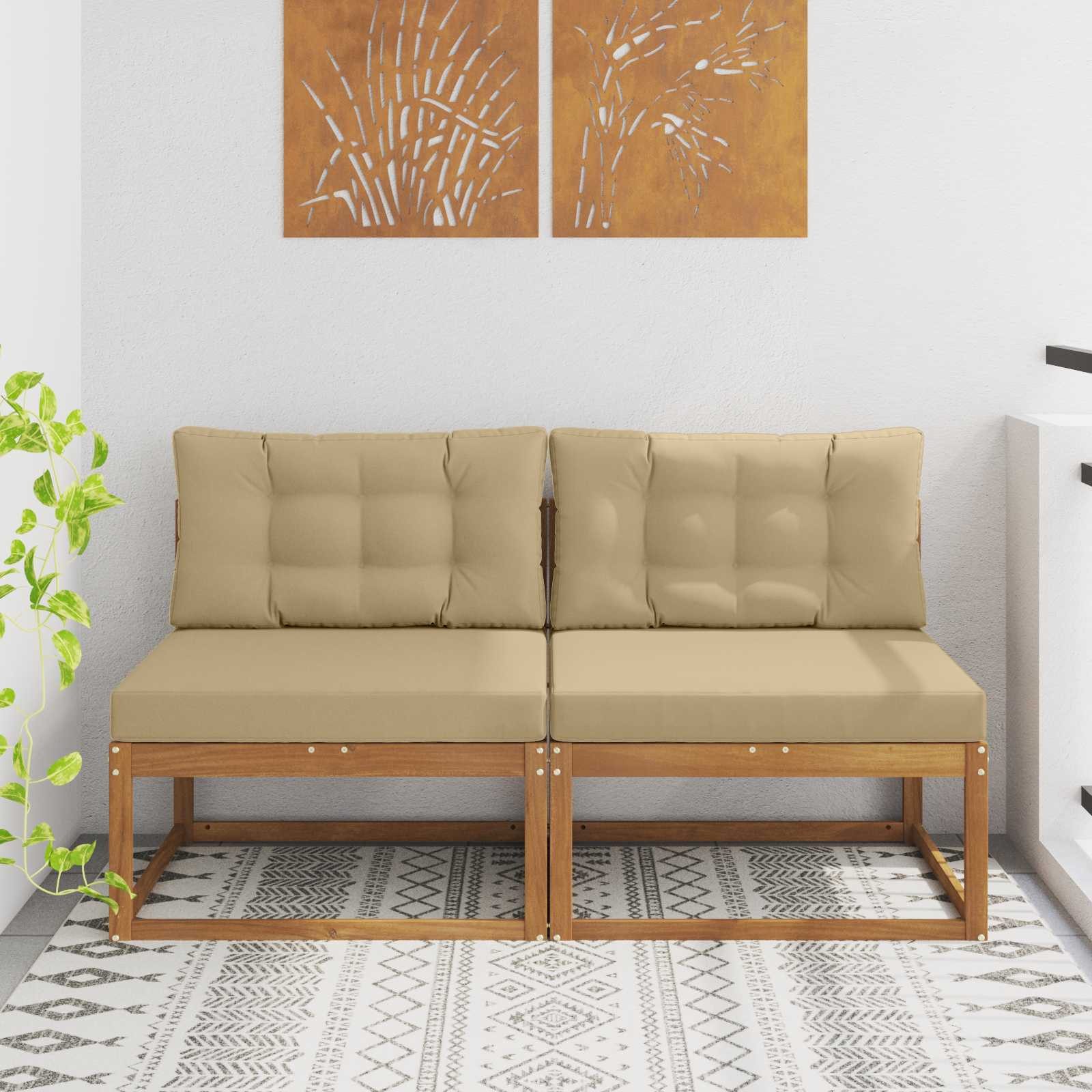 vidaXL Sofaelement Outdoor Mittelsofa mit Kissen 2 Stück Natur (2 St)
