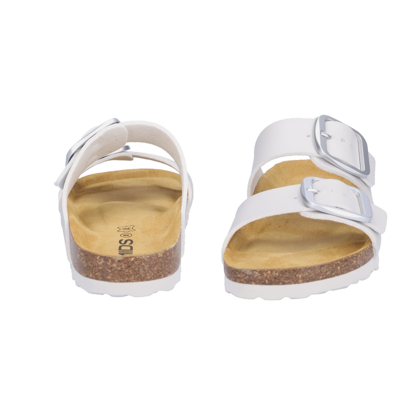 MIDS MIMI Damen Pantolette offwhite, Zweiriemer mit ergonomischem Lederfußbett & großer Schnalle