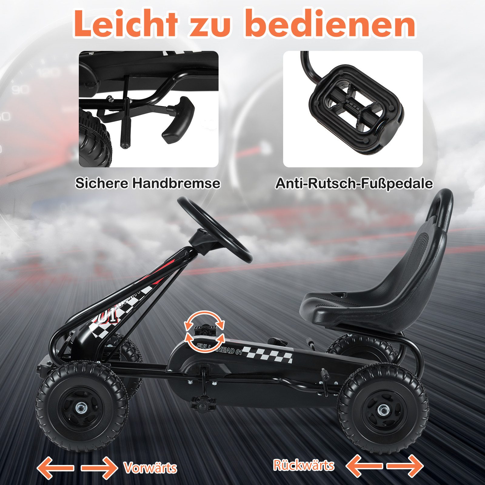 COSTWAY Go-Kart, Tretauto, Tretfahrzeug, Kinderfahrzeug, ab 3 Jahren
