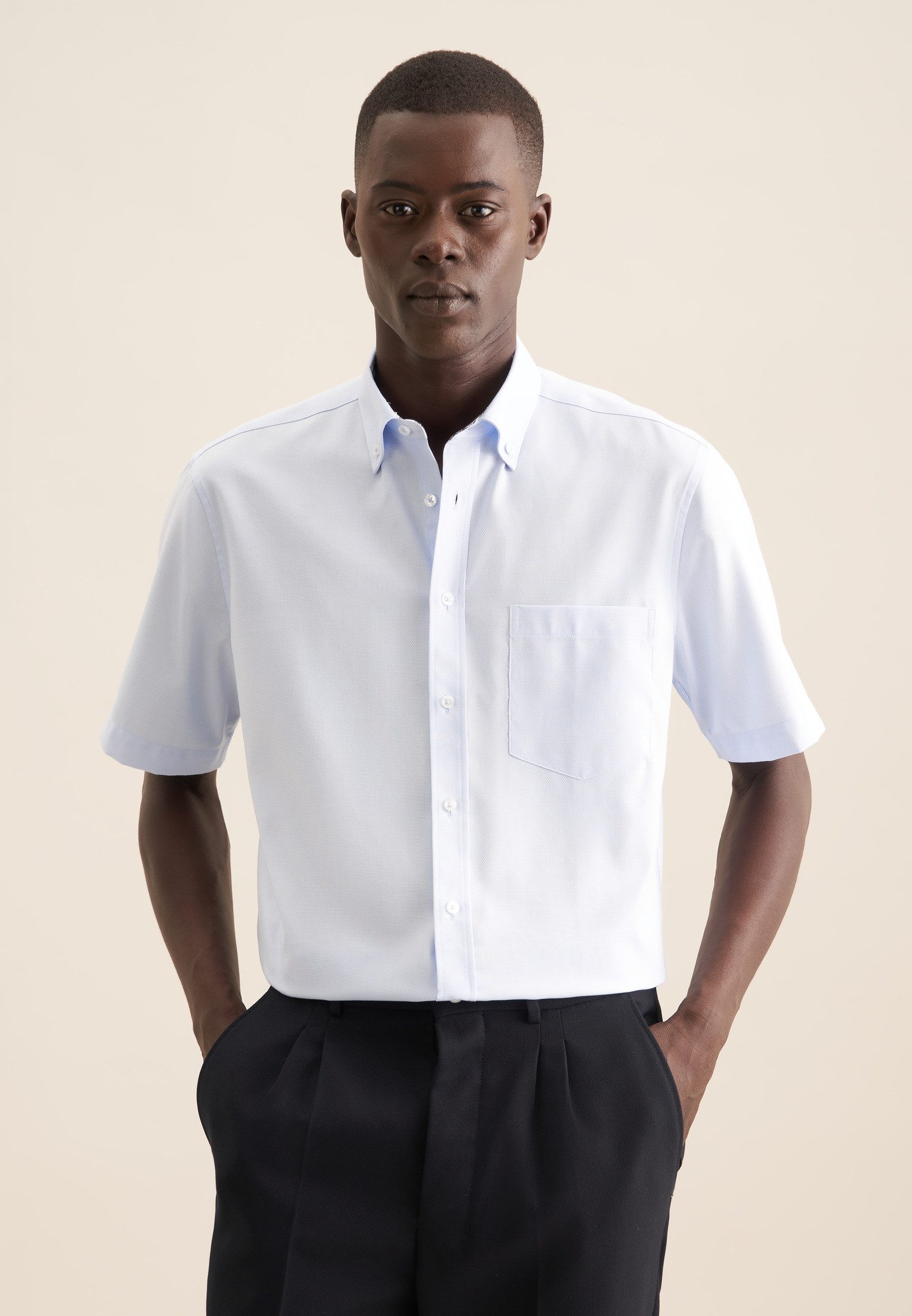 seidensticker Businesshemd Regular Regular Kurzarm Button-Down-Kragen Struktur