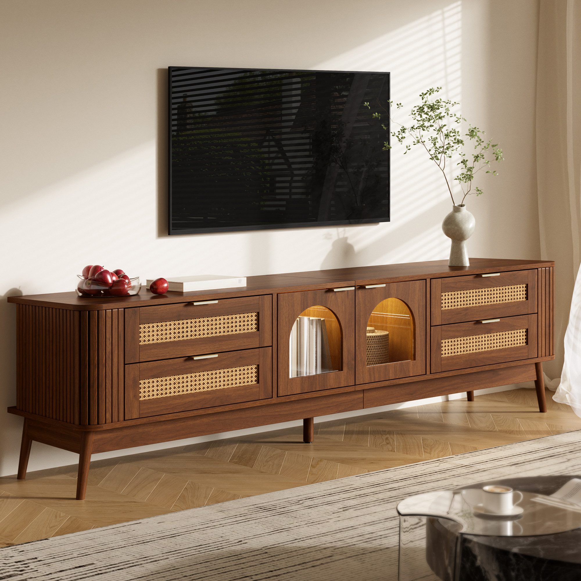 STILVORA Lowboard TV-Schrank mit LED-Beleuchtung Fernsehschrank mit vier Schubladen