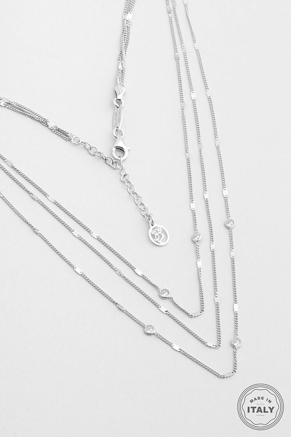 So CHIC... Kette mit Einhänger Italienisches Minimalistisches 18K Weißgold Dreifach-Halskette