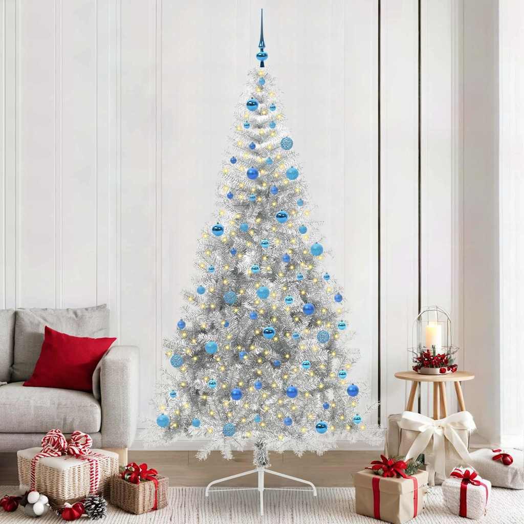 furnicato Künstlicher Weihnachtsbaum Künstlicher vorbeleuchteter Weihnachtsbaum Silber 240 cm PET