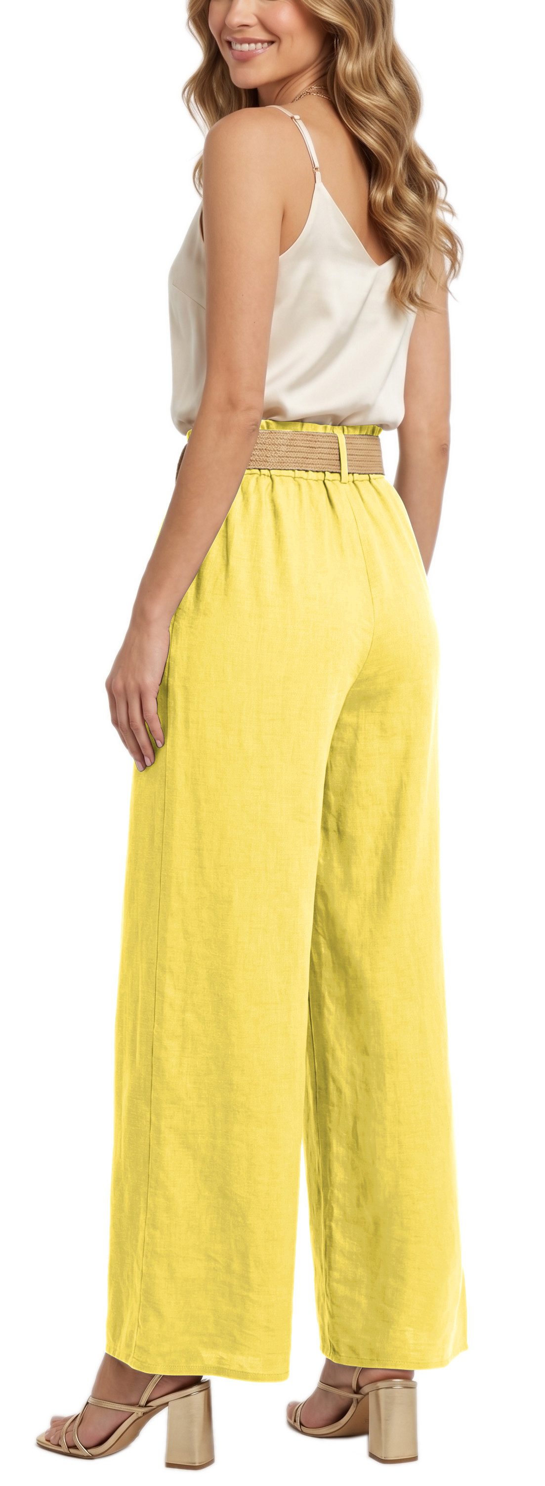 dy_mode Palazzohose Damen High Waist Palazzohose Weitbein Hose Schlupfhose Sommer Strand in Unifarbe, High Waist, mit elastischem Bund