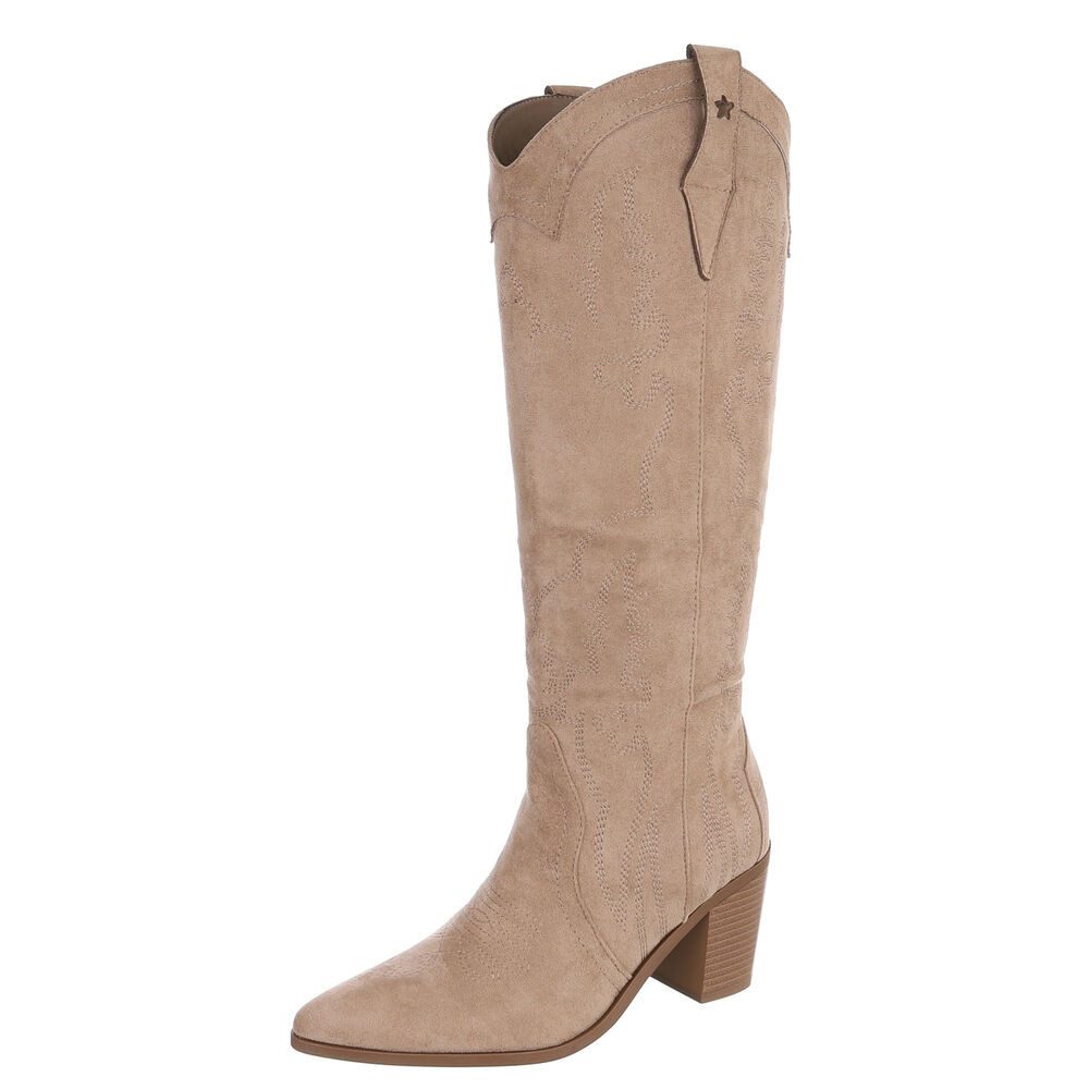 Ital-Design Damen Westernstiefel mit Blockabsatz und Stickerei Westernstiefel (92157761) Blockabsatz Stiefel in Hellbraun