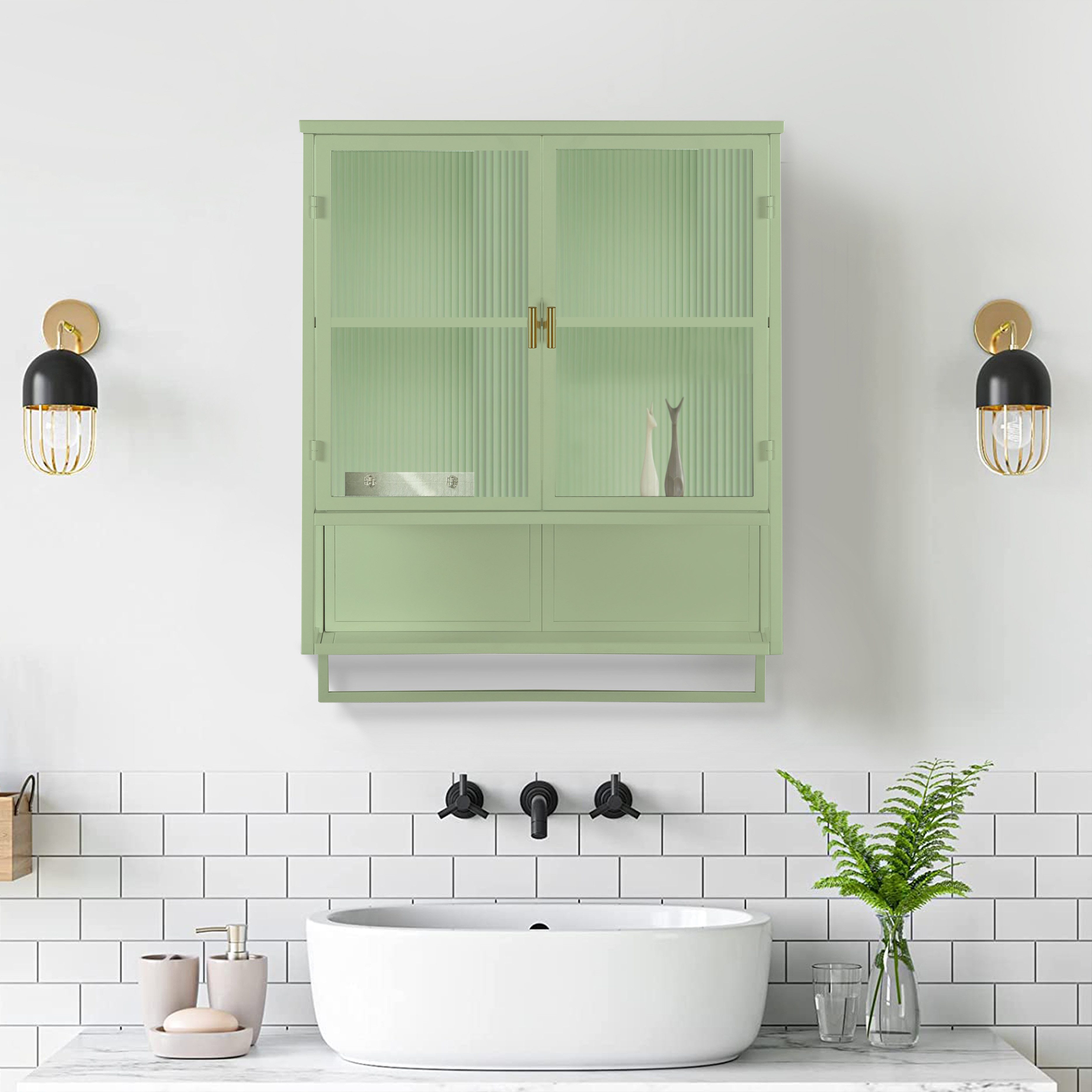 MODFU Hängeschrank 60 cm Wandhängender Schrank mit Glastüren (Wandschrank Stauraumschrank Hängevitrine, Stilvolle Aufbewahrung, Zwei-Tür-Design, Abnehmbares Regal, Perfekt für Wohnzimmer, Badezimmer & Flur)