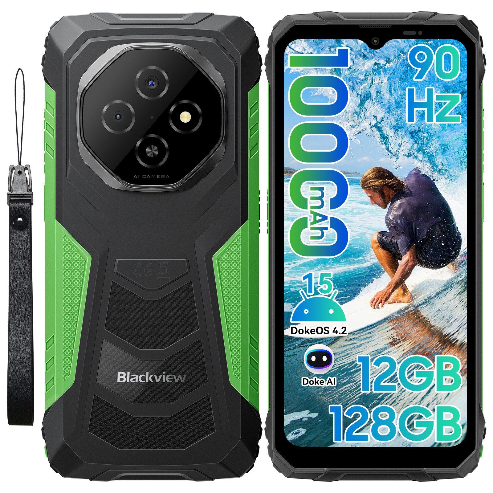 blackview FORT 1 incl. 18W Ladegerät Android 15, AI, Outdoor Handy (128 GB Speicherplatz, 6.56”, 90Hz, fingerprint, NFC,10000mAh, 18W)