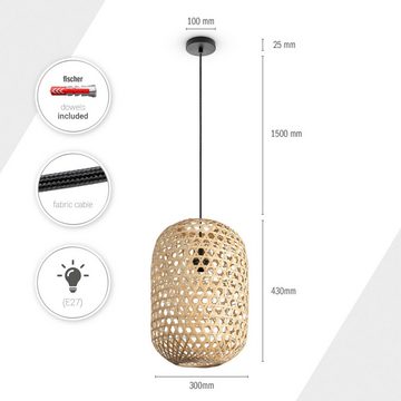 Paco Home Pendelleuchte PUNU, ohne Leuchtmittel, Bambus Pendelleuchte Boho Deckenlampe Korb Hängend Rustikal E27 Natur