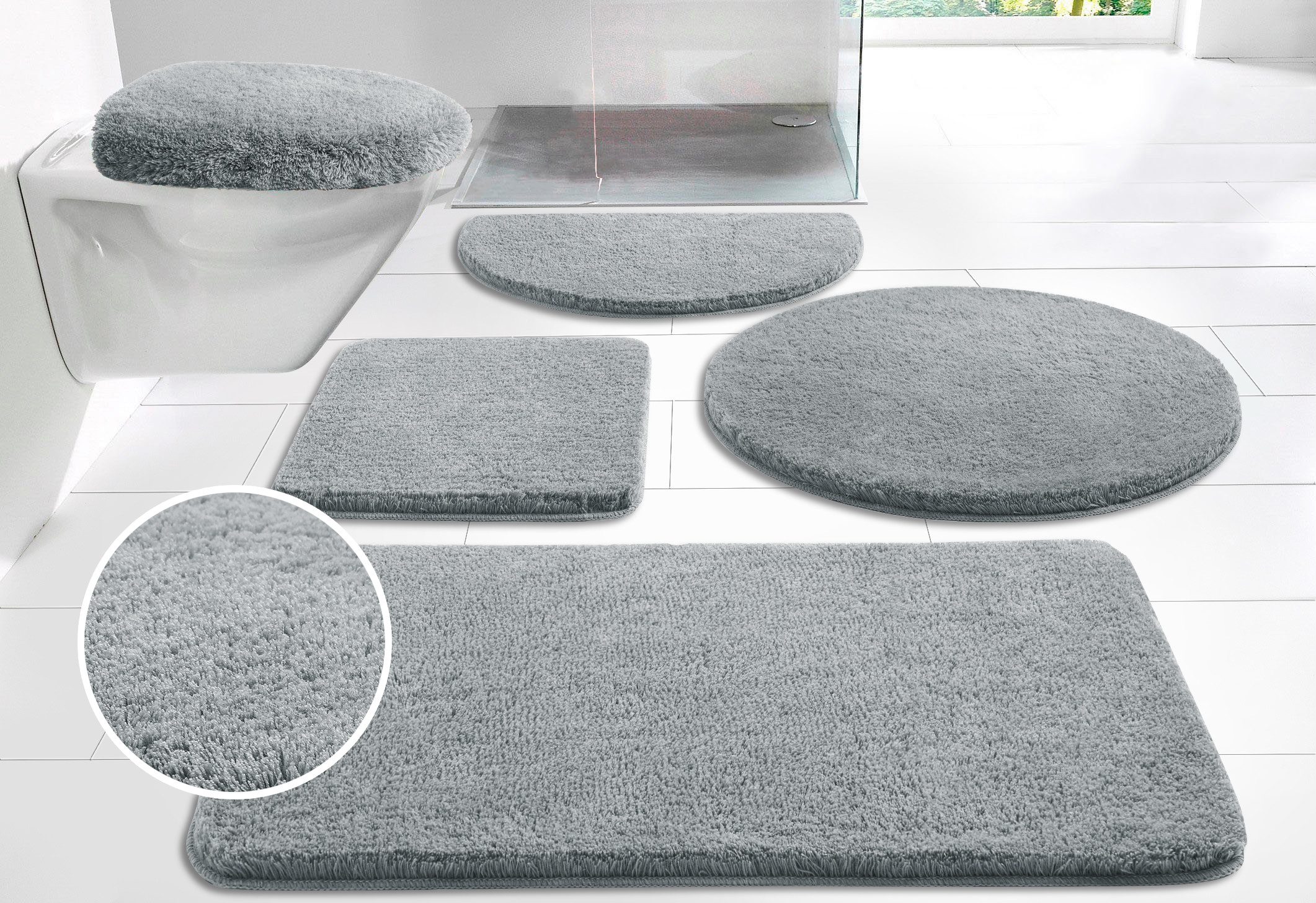 my home Badematte Merida, Badvorleger, Badezimmer Teppich, Höhe 32 mm, rutschhemmend beschichtet, fußbodenheizungsgeeignet, schnell trocknend, strapazierfähig, Kunstfaser, rechteckig, Badteppich, Uni Farben, rechteckig, rund & als 2-tlg. Set erhältlich