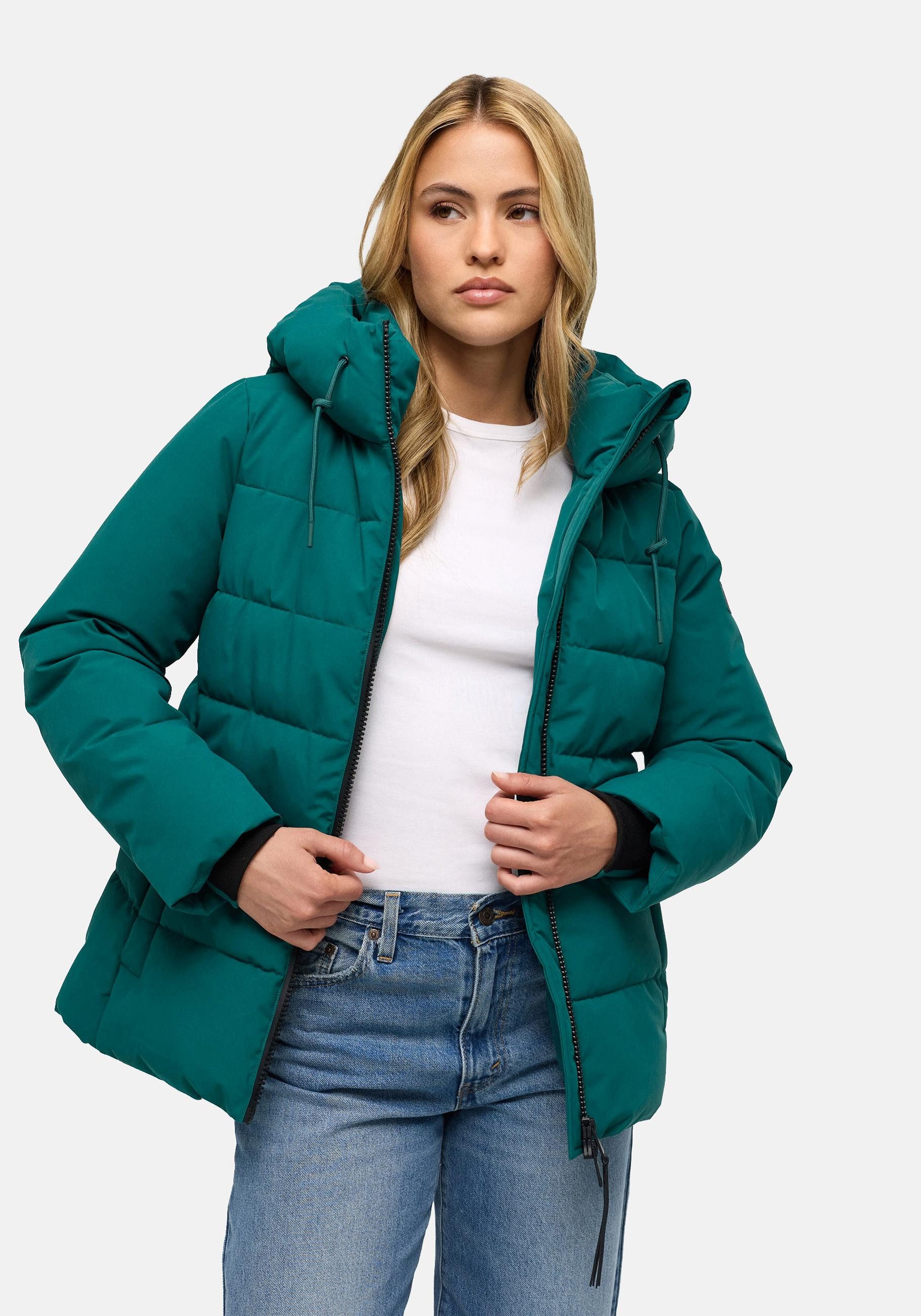 Navahoo Steppjacke Wattewunder XIV Damen Winterjacke mit Taillengürtel