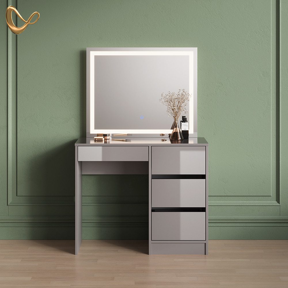 Livinity® Schminktisch Imola, Grau/Grau, mit LED-Spiegel günstig online kaufen