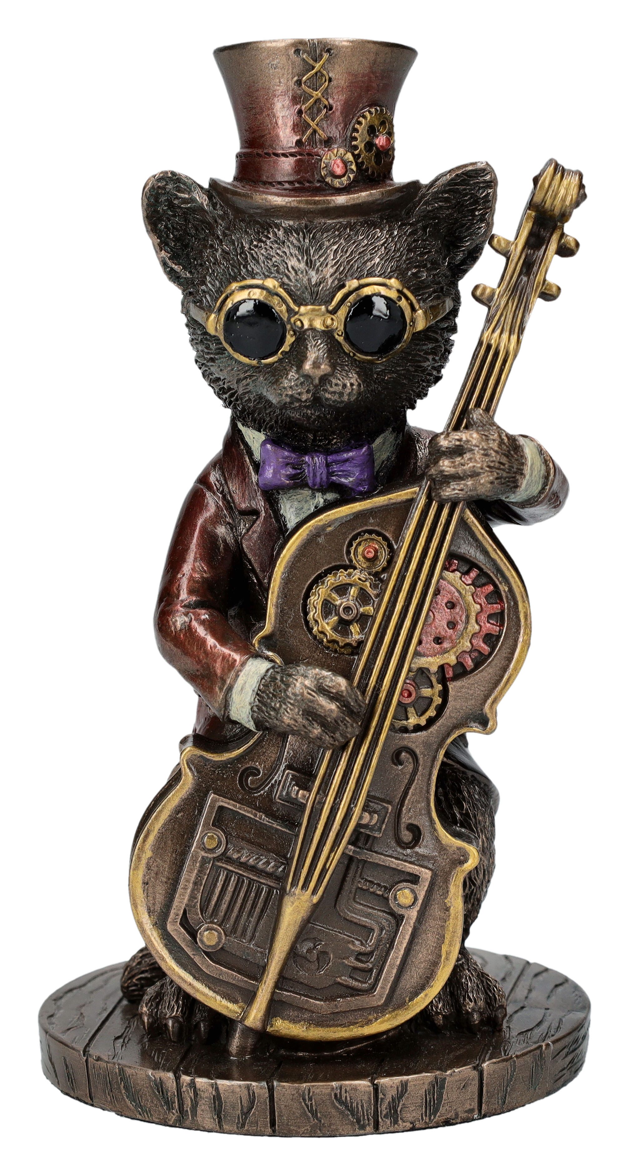 Figuren Shop GmbH Tierfigur Steampunk Figur - Katzen Bassist - Veronese - Steampunk Dekofigur Deko