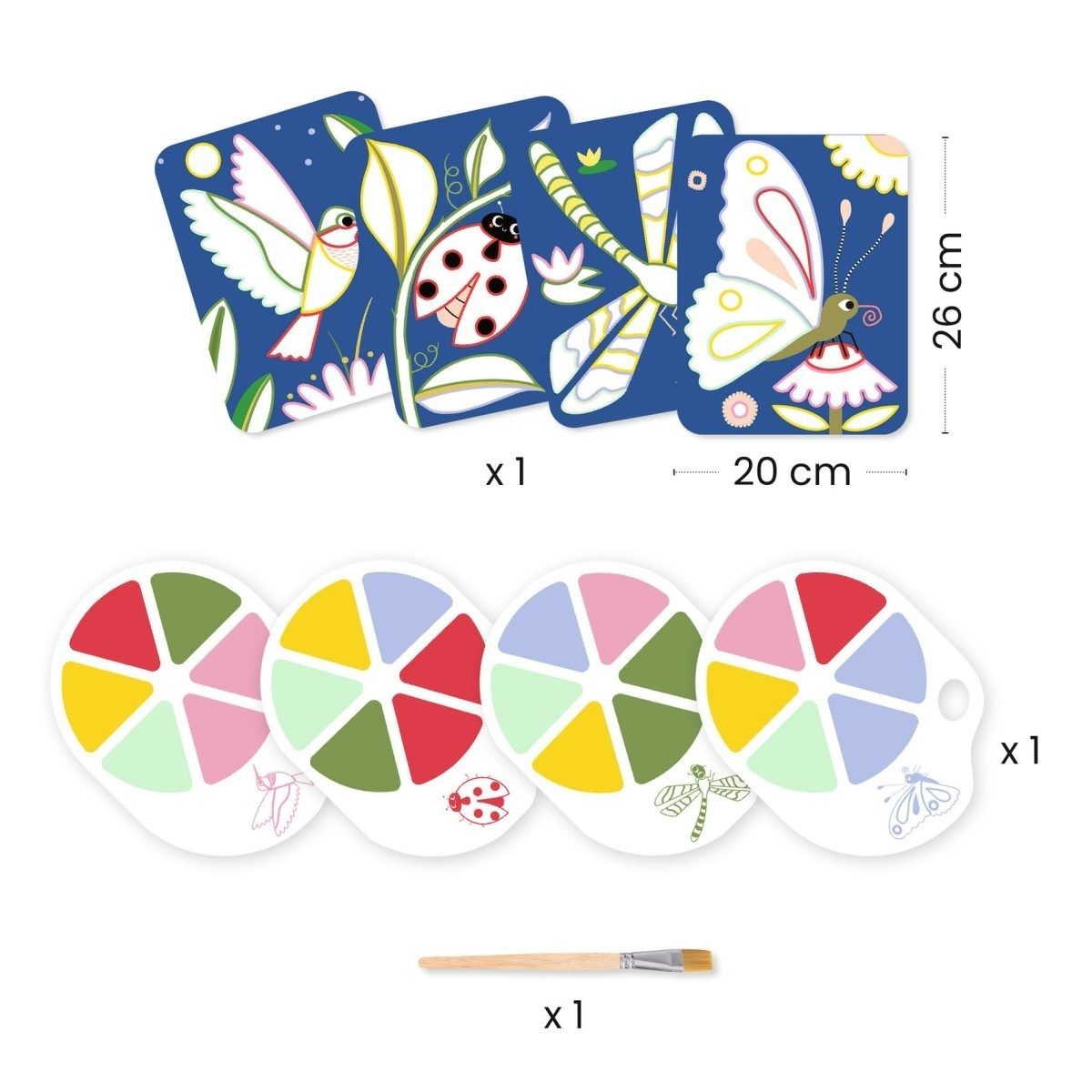 DJECO Malvorlage Malset Kinder ab 3 Jahre, 4 Tierbilder, Pinsel, Palette, kreatives Set