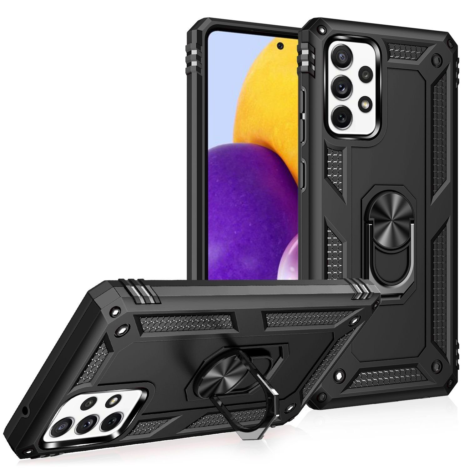 Nalia Smartphone-Hülle Samsung Galaxy A72, Outdoor Military Style Hülle mit Ring / Extrem Schützend / Panzer Case