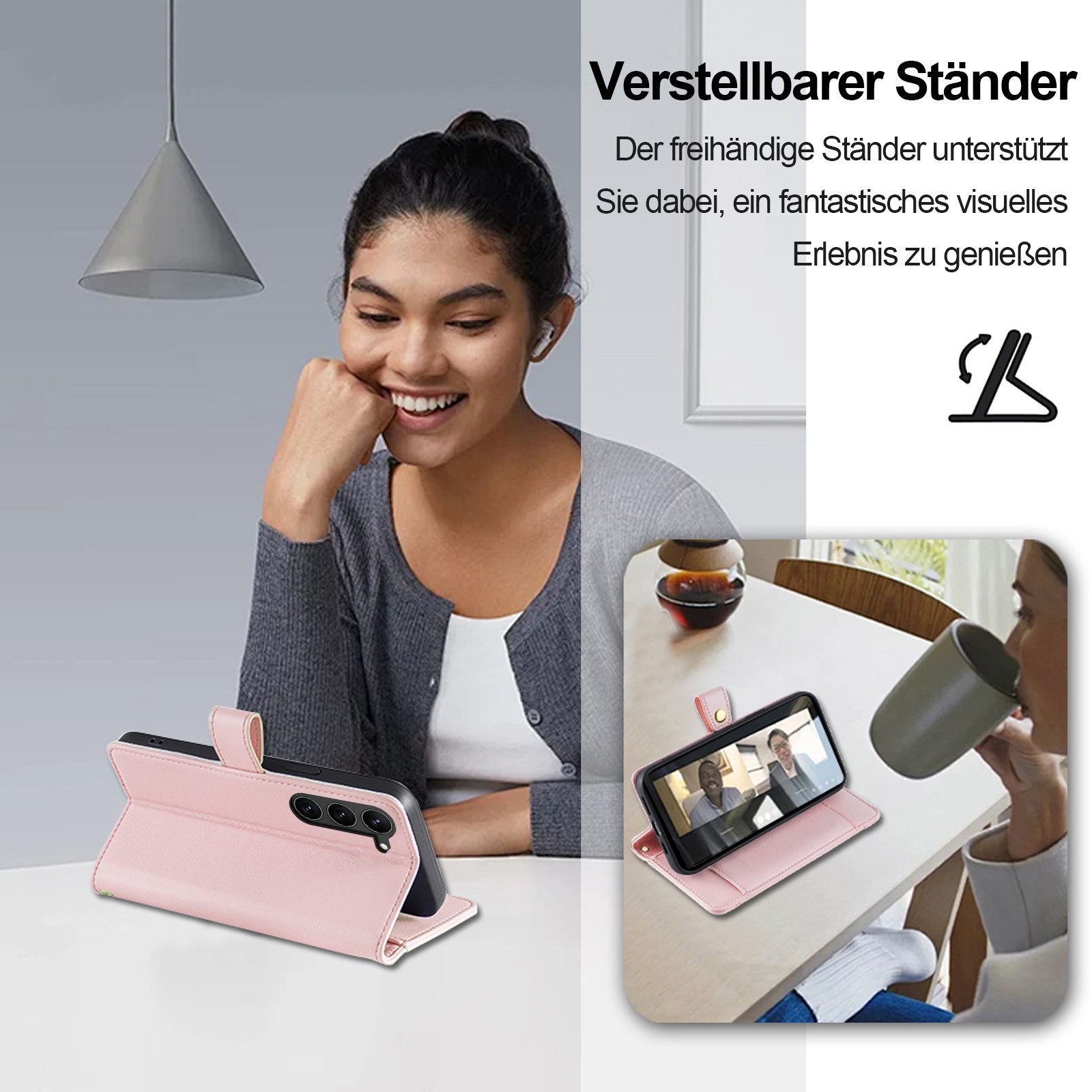 betterfon Handykette für Samsung Galaxy Leder Umhänge Hülle mit Kartenfächer, 5 Kartenfächer + verstellbare Kette & Standfunktion mit TPU-Schutz – Bild 3 von 5