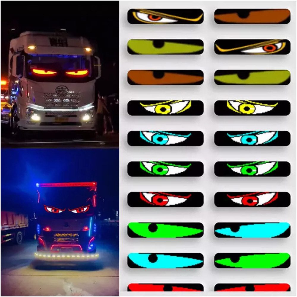 PRIISF Frontscheibenabdeckung Lkw Devil's Eye Lampe Auto-Augenlicht Dynamische LED Teufelsauge Licht, (LED-Bildschirm Autofenster DIY Smart Bunte Augenlampe, Großer Programmierbarer Flex LED Display Auto Devil Eyes), Led Laufschrift Leuchtreklame Personalisiert Leuchtschild für Auto