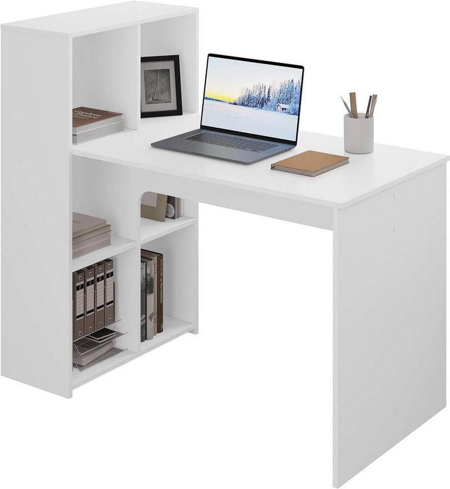 EUGAD Schreibtisch (1-St), Computertisch mit Regal Links oder rechts  montierbar, weiß