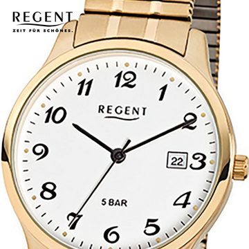 Regent Quarzuhr Regent Herren-Armbanduhr gold Analog F-876, (Analoguhr), Herren Armbanduhr rund, mittel (ca. 36mm), Edelstahl, goldarmband