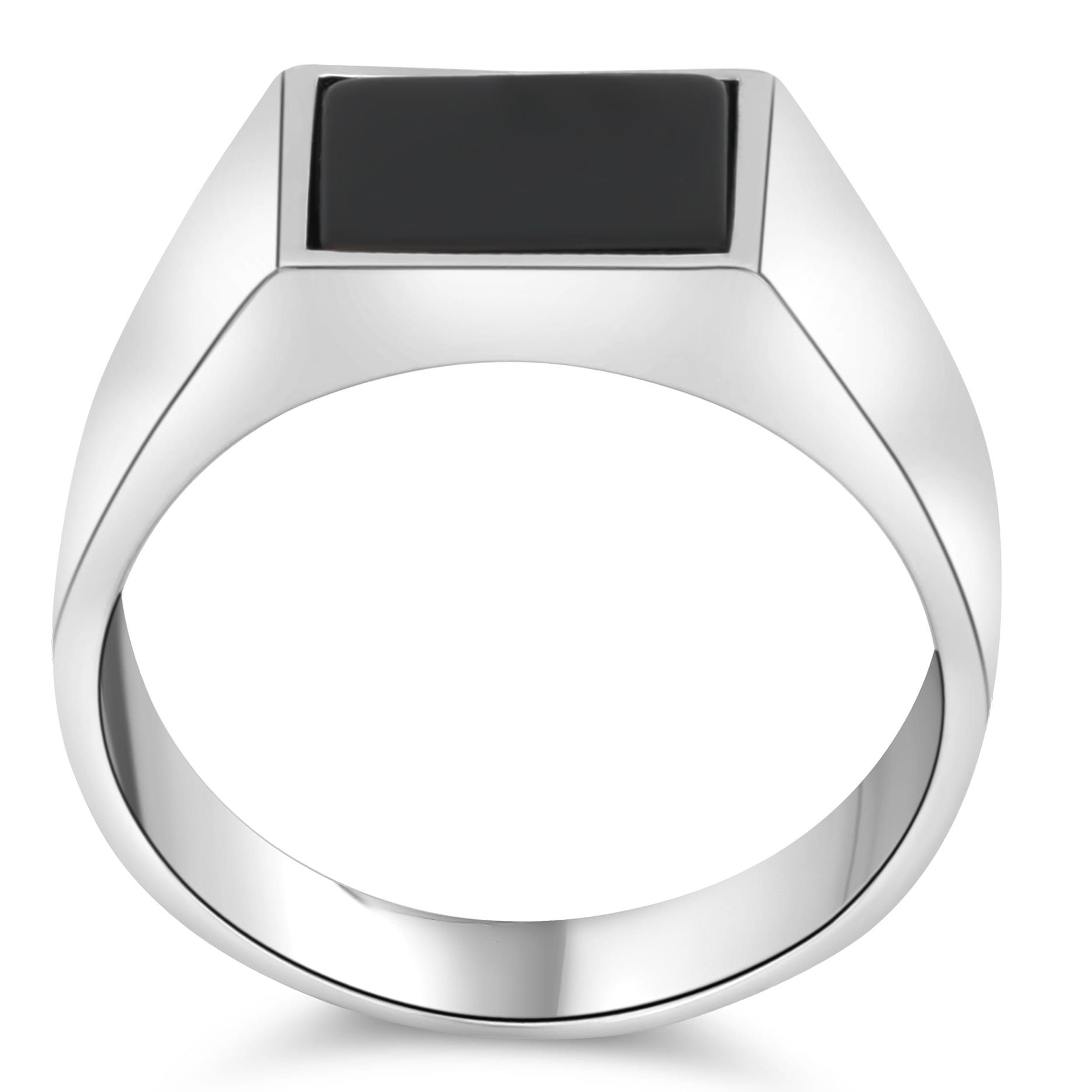 Tony Fein Siegelring Onyx Stein Schwarz Massiv 925er Sterling Silber Rhodiniert, Silberring für Damen und Herren Made in Italy