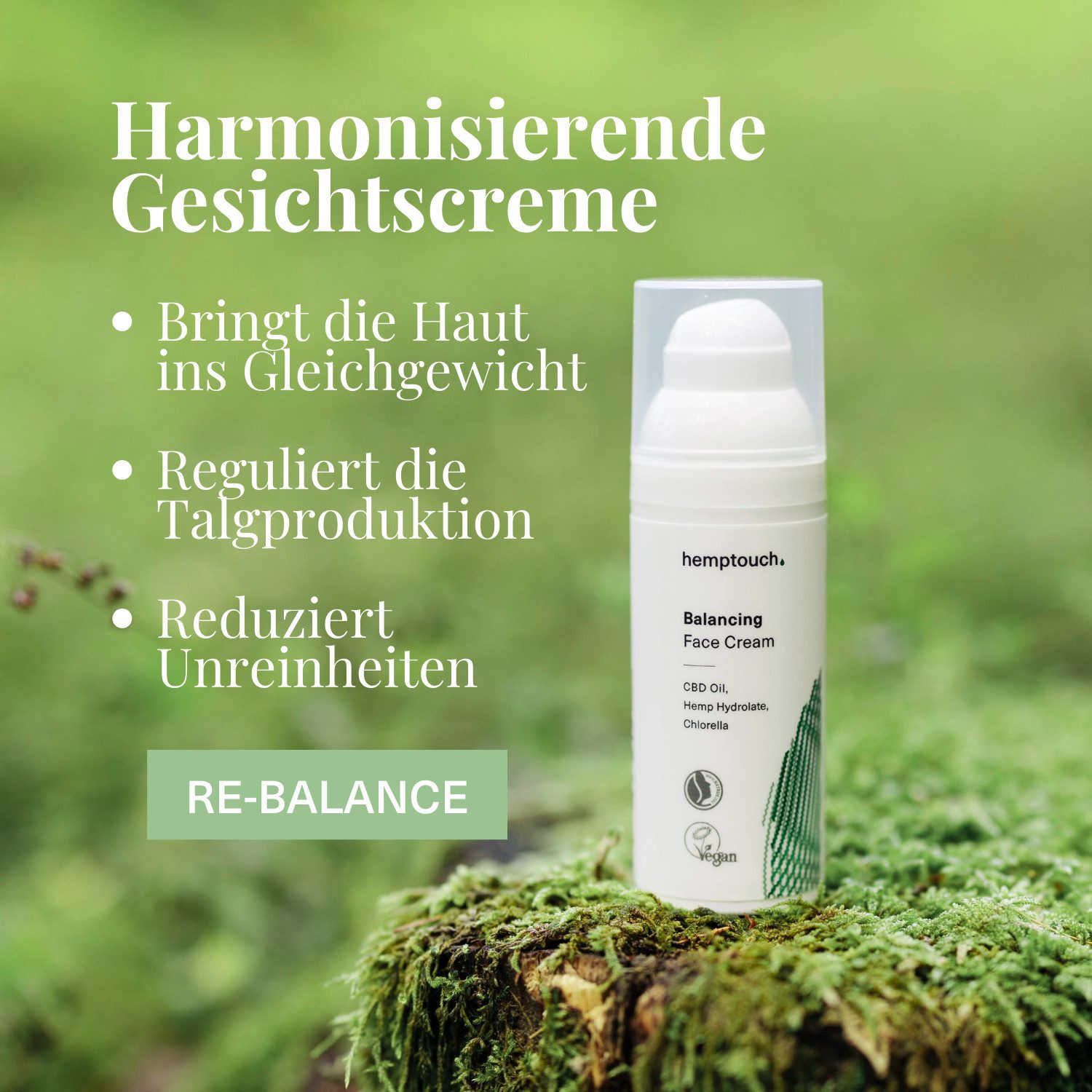 Hemptouch Tagescreme harmonisierende Gesichtscreme, ideal für Haut, die zu Fettglanz, Rötungen oder Unreinheiten neigt
