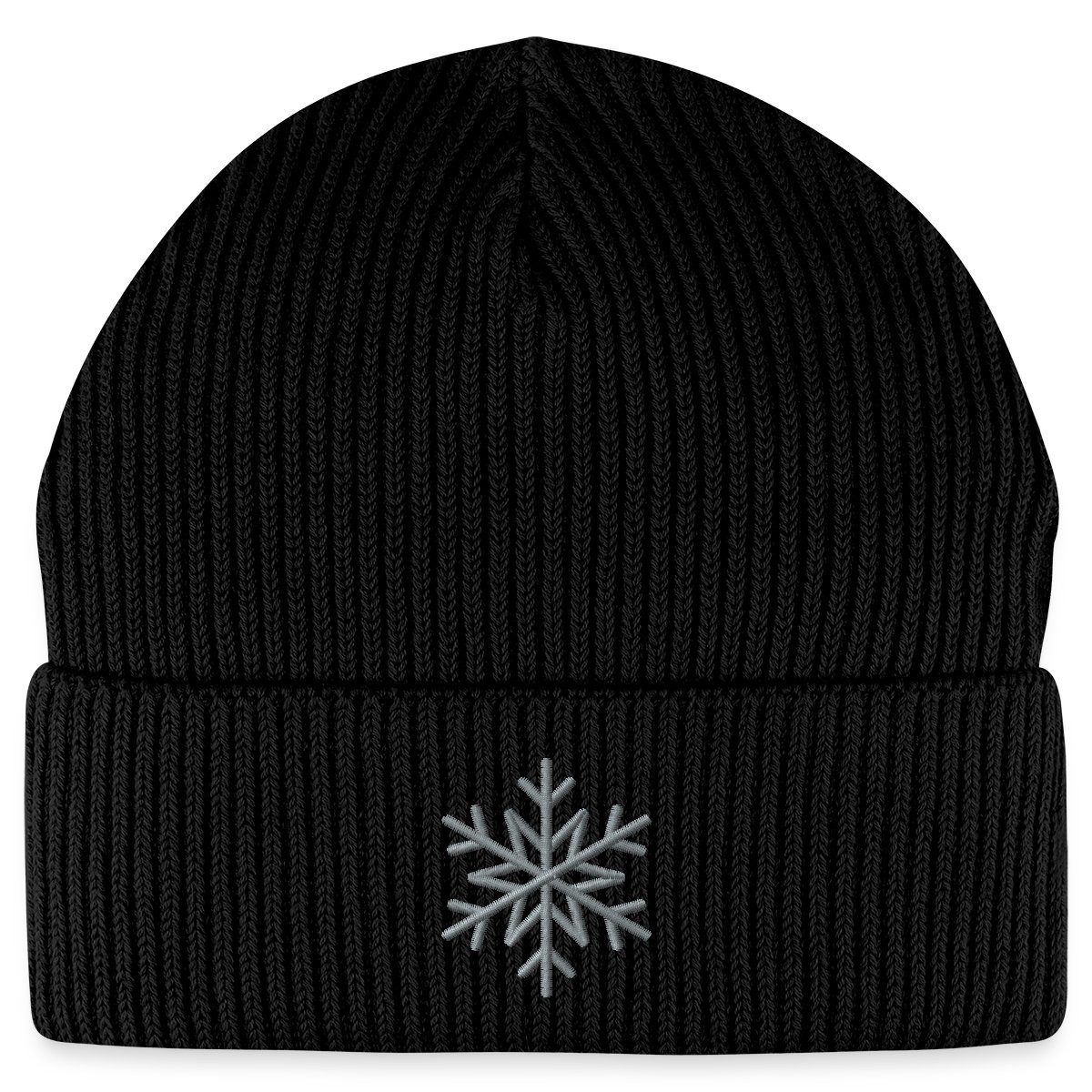 Spreadshirt Beanie Schneeflocke Gestickt Fisherman Beanie Bio Mütze (1-St)