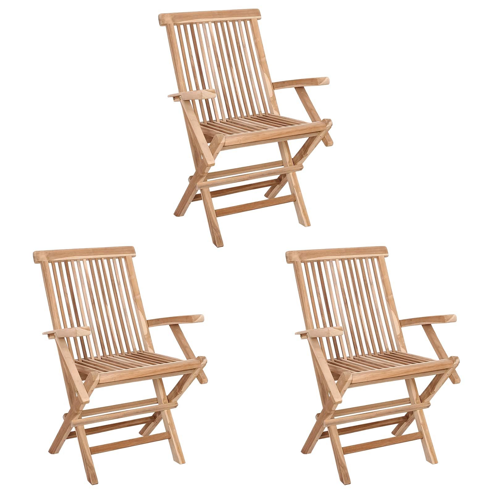 vidaXL Gartenstuhl Klappbarer Gartenstuhl 3 pcs Natur Massivholz (3 St)