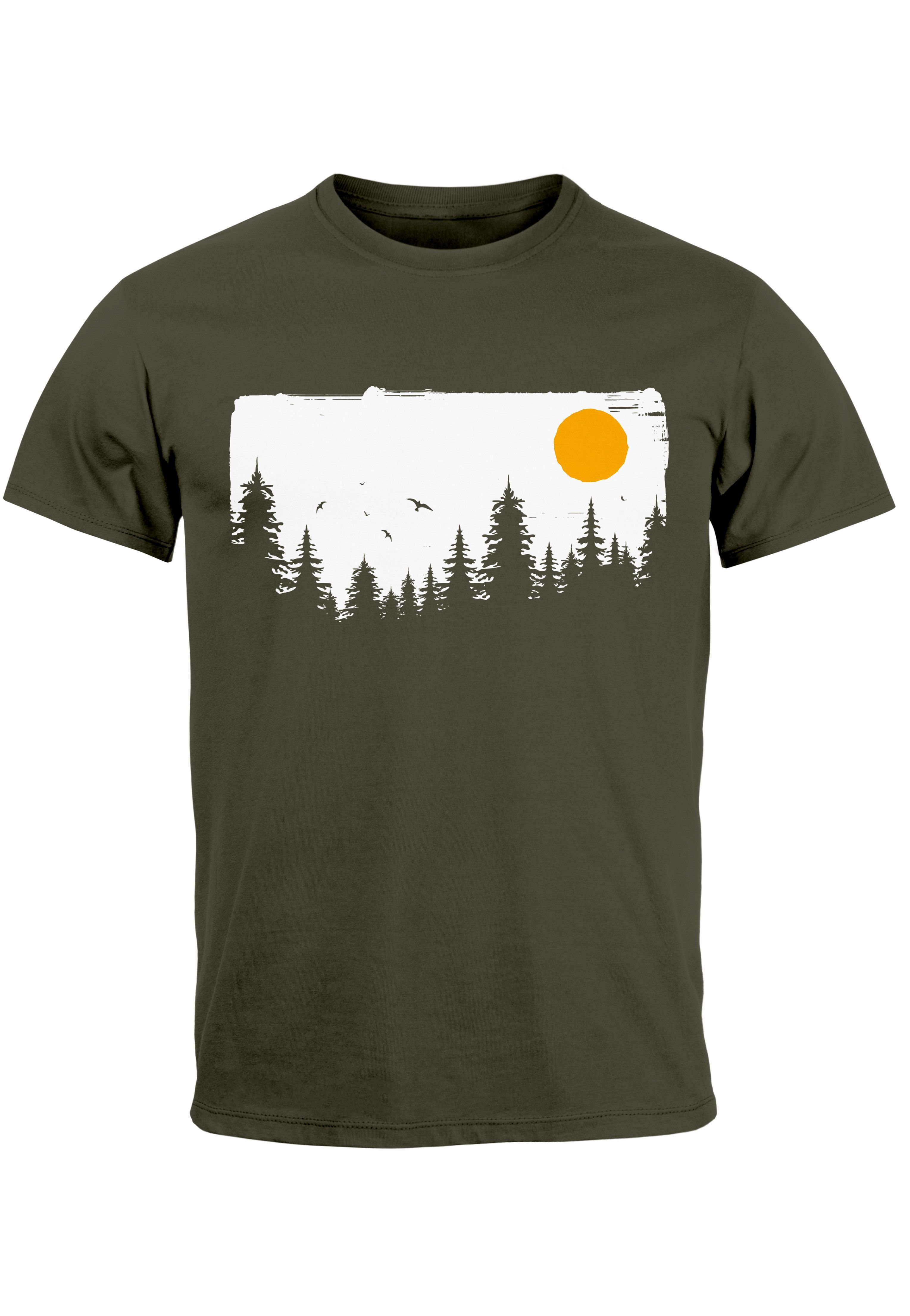 Neverless Print-Shirt Herren T-Shirt Wald Bäume Outdoor Adventure Abenteuer Natur-Liebhaber mit Print army