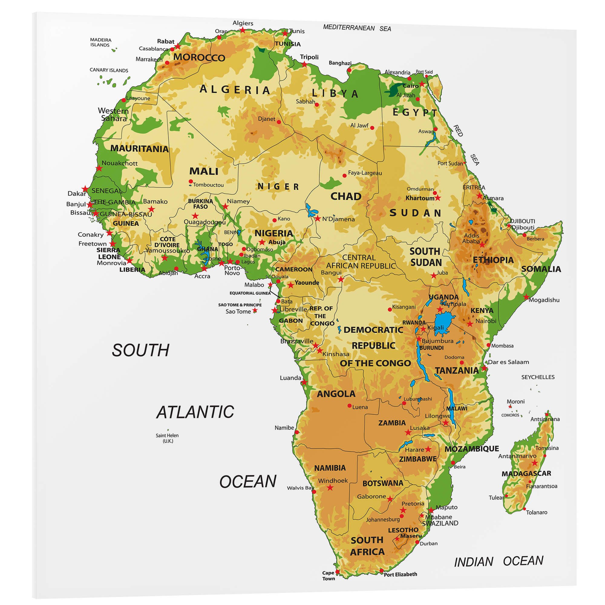 Posterlounge Wandbild Afrika - Topografische Karte (Englisch) II, Editors Choice, erhältlich als Poster, Leinwandbild, Wandsticker oder Acrylglasbild