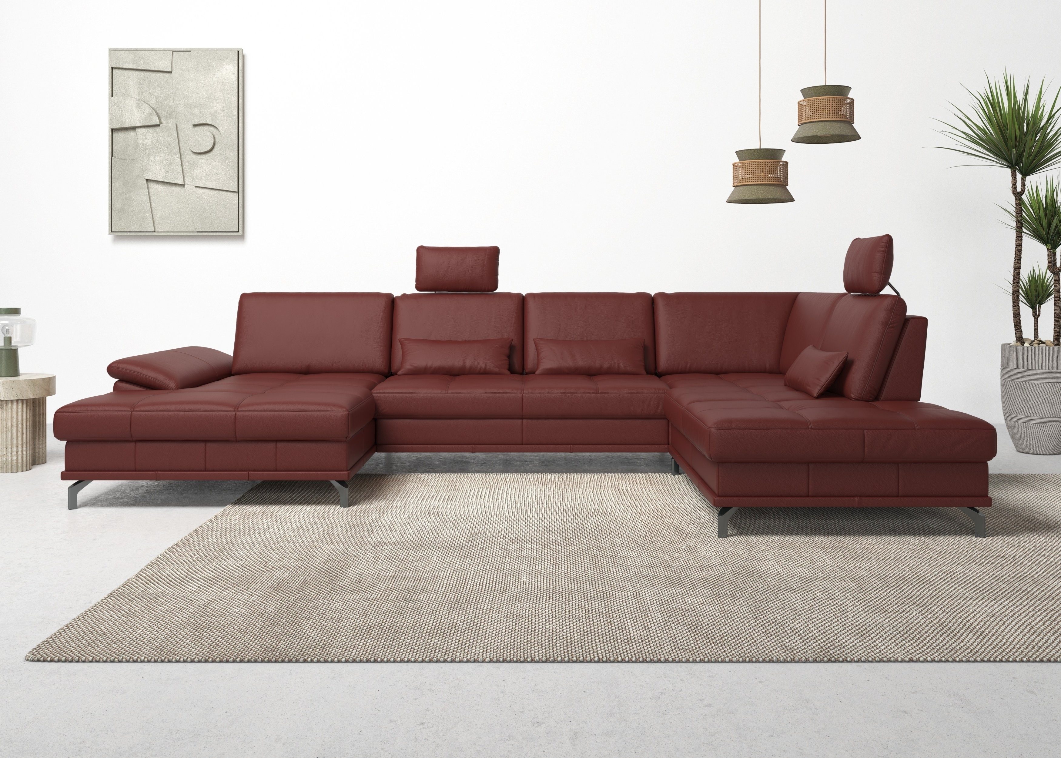Places of Style Wohnlandschaft Costello U-Form, B: 363 cm mit Sitztiefen-, Armteilverstellung &, 3 Nierenkissen, optional Bettfunktion & Bettkasten