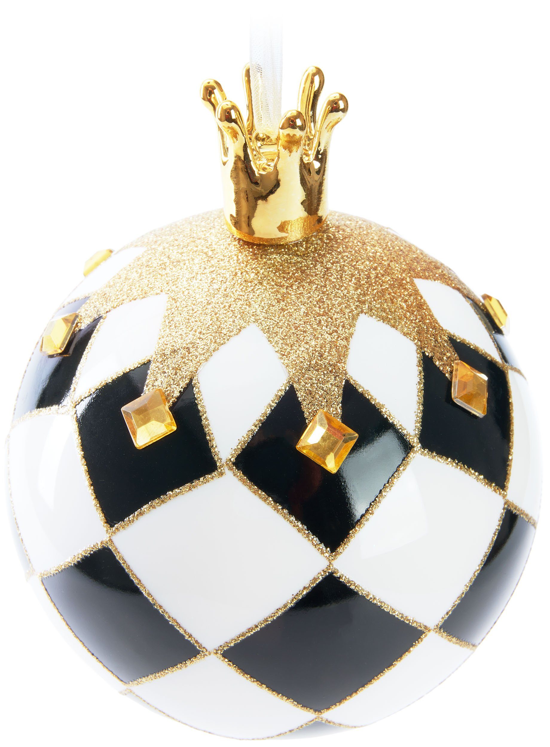 BRUBAKER Weihnachtsbaumkugel Premium Weihnachtskugel Schach König, Baumkugel mit Schachbrett Muster (1 St), 10 cm Weihnachtsbaumkugel mit Krone Gold - Handbemalte Christbaumkugel