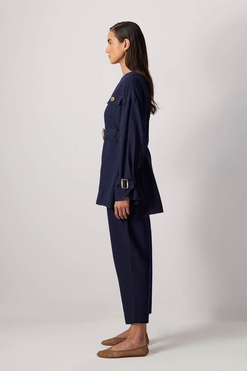 touche prive Fleeceweste Leinenstrukturiertes Set mit Gürtel