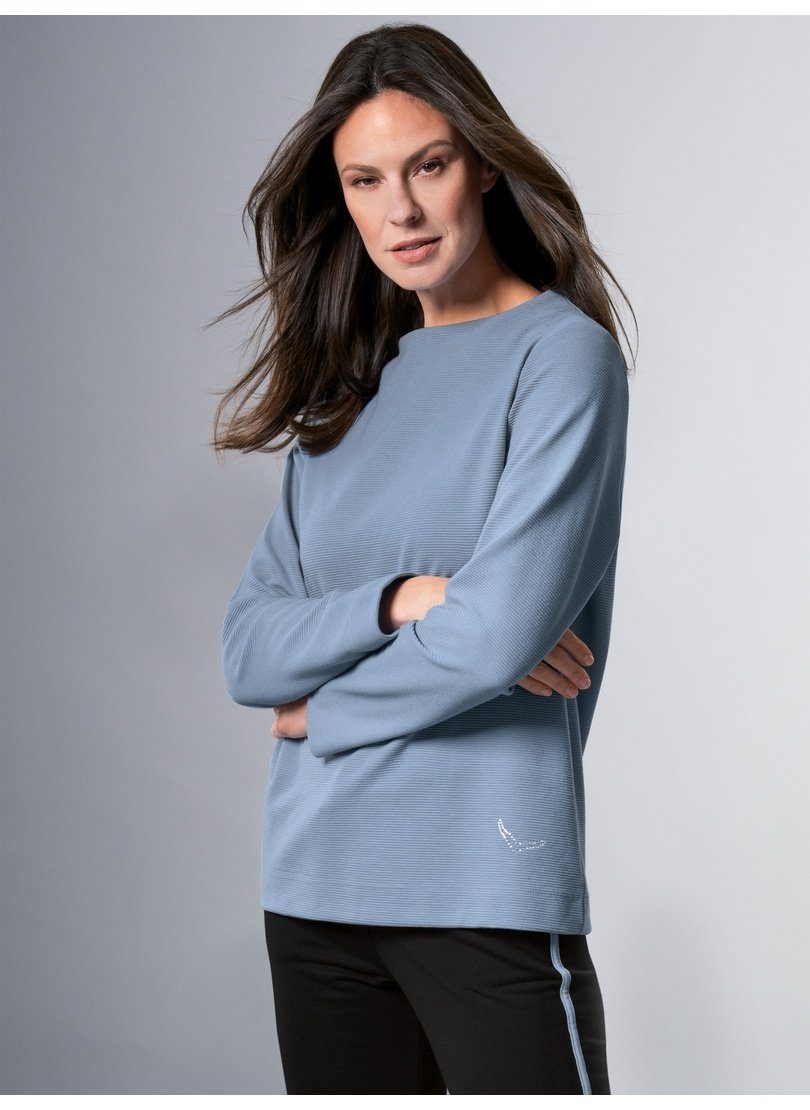 Trigema Sweatshirt TRIGEMA Kristallsteinen Stehkragen pearl-blue mit Pullover