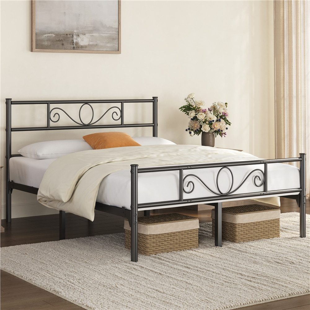 Yaheetech Bettgestell Metallbett mit Kopfteil, Einzelbett/Doppelbett Metallbettrahmen, 90/140/160 cm (B)