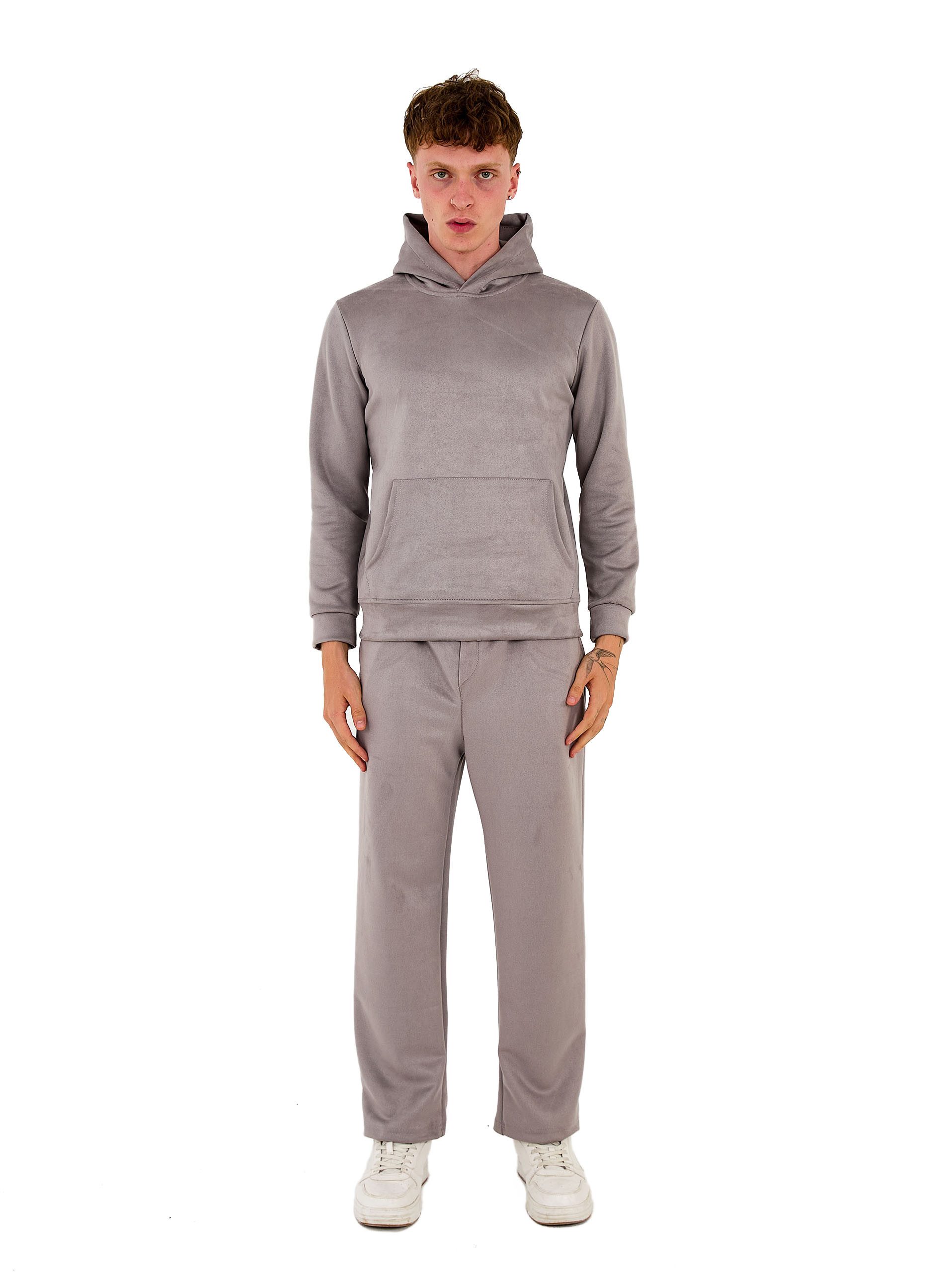 Denim Distriqt Jogginganzug Sportlicher Samt Jogginganzug mit Baggyhose Grau L
