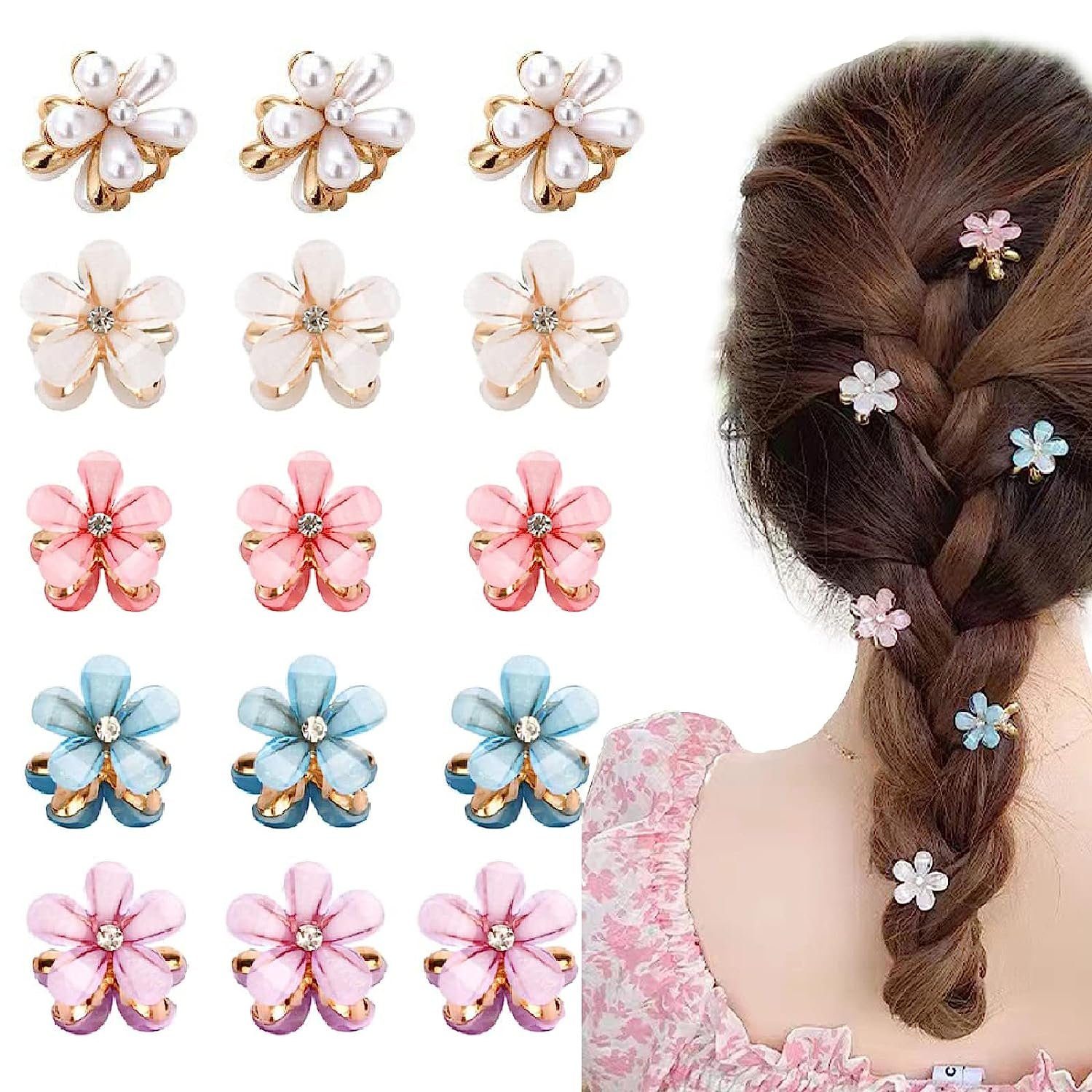 Mini-Haarspangen-Haarschmuck mit WaKuKa (15-tlg) Diadem Blumen 15er-Pack