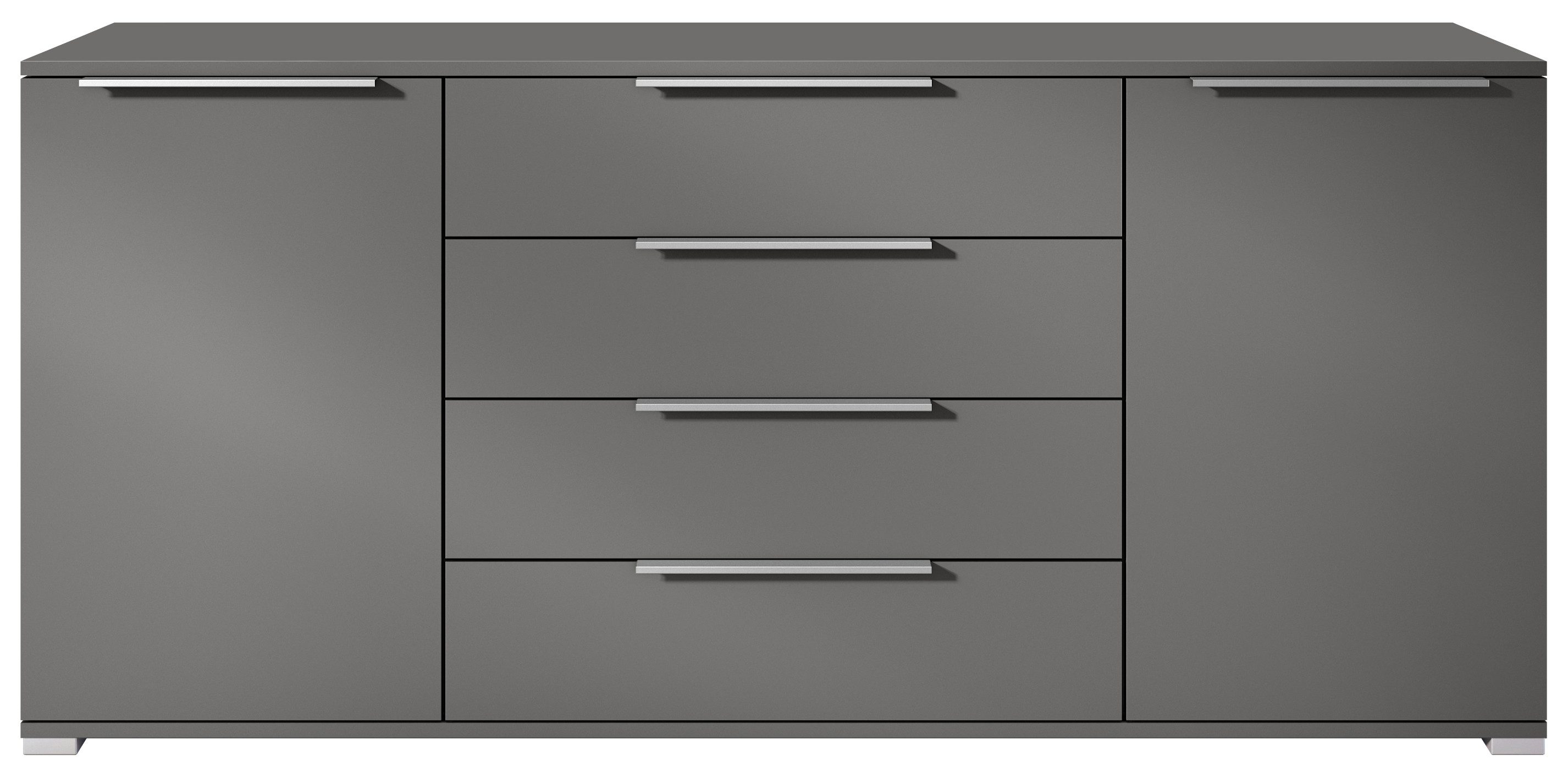 Vladon Sideboard Linio V2 (Moderne Kommode, mit 2 Türen & 4 Schubladen), Anthrazit matt/Anthrazit matt, 166,5 x 75,5 x 35 cm (BxHxT)