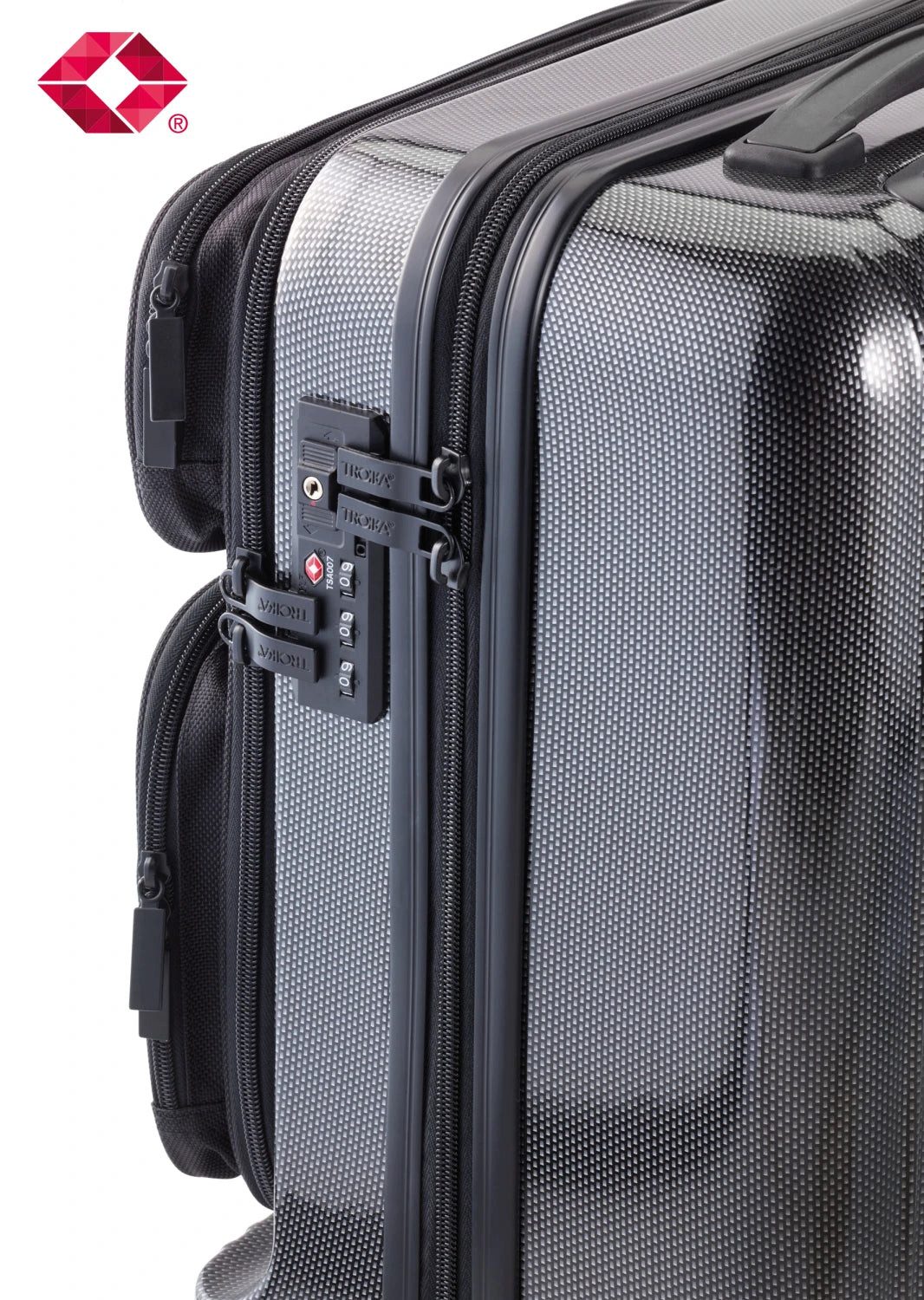 TROIKA Koffer Business Trolley Handgepäck mit Laptopfach, Rollkoffer mit TSA Schloss, 4 Rollen, Hartschalen-Trolley aus Polycarbonat mit weicher Fronttasche