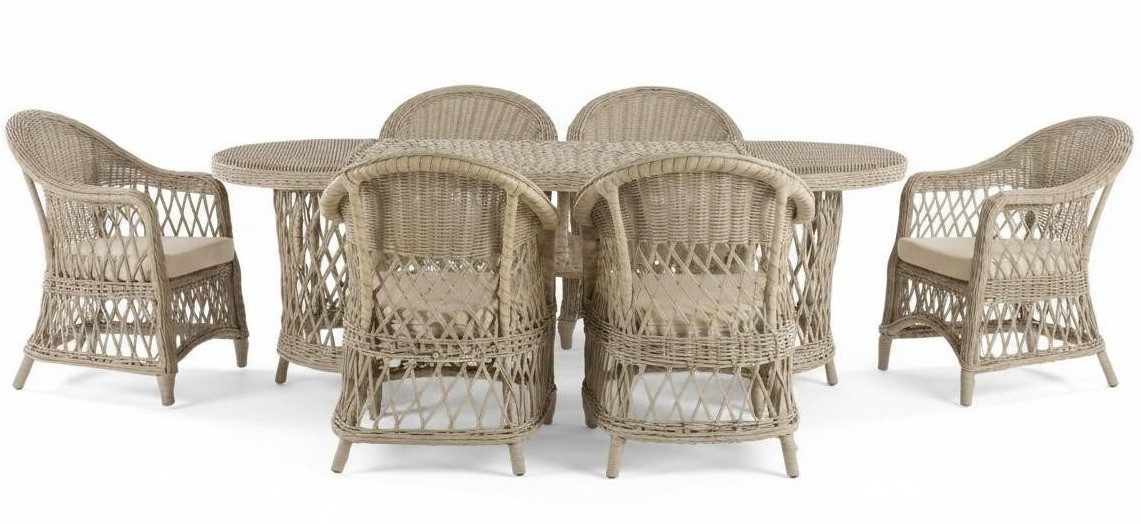 Xlmoebel Gartenlounge-Set Beiges Wohnzimmer-Set mit Stuhl und Tisch im modernen Stil, (Gartenmöbel-Set, 7-tlg., Tisch; 6 Stühle), Hergestellt in Europa