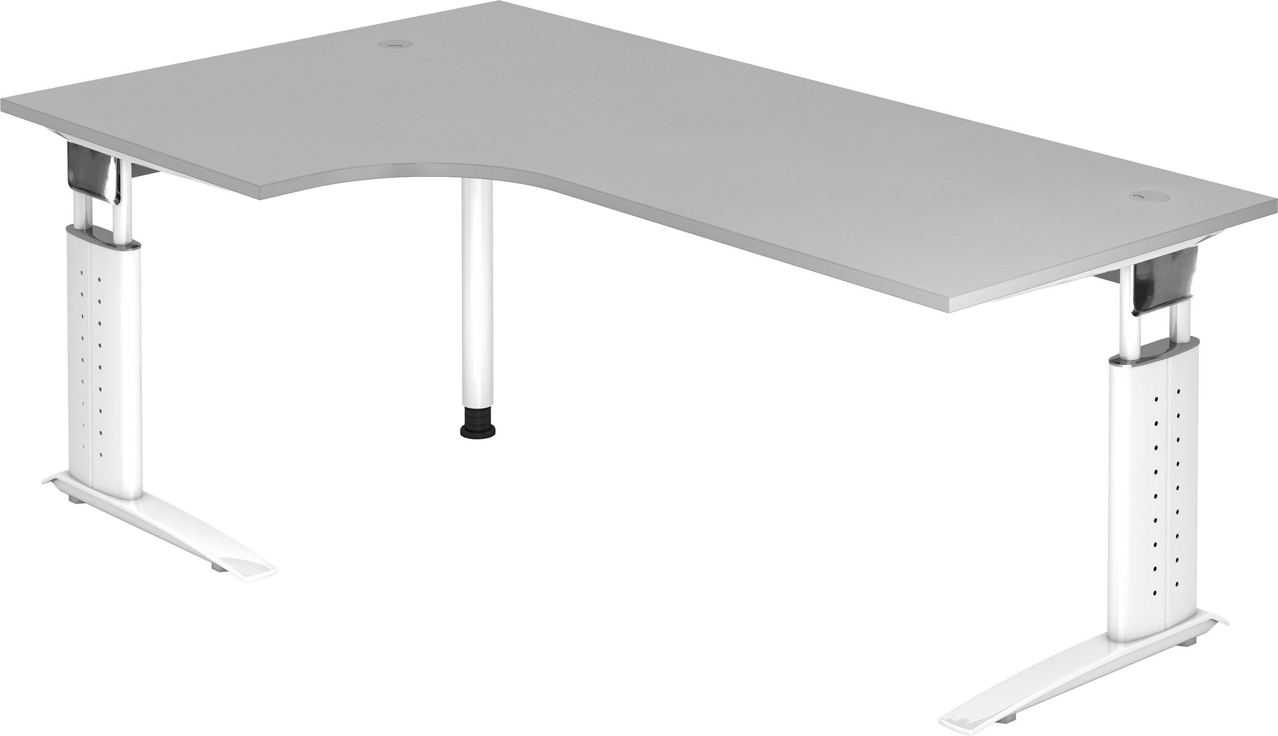bümö Schreibtisch Schreibtisch Serie-U, Eckform: 200 x 120 cm - Dekor: Grau - Gestell: Weiß