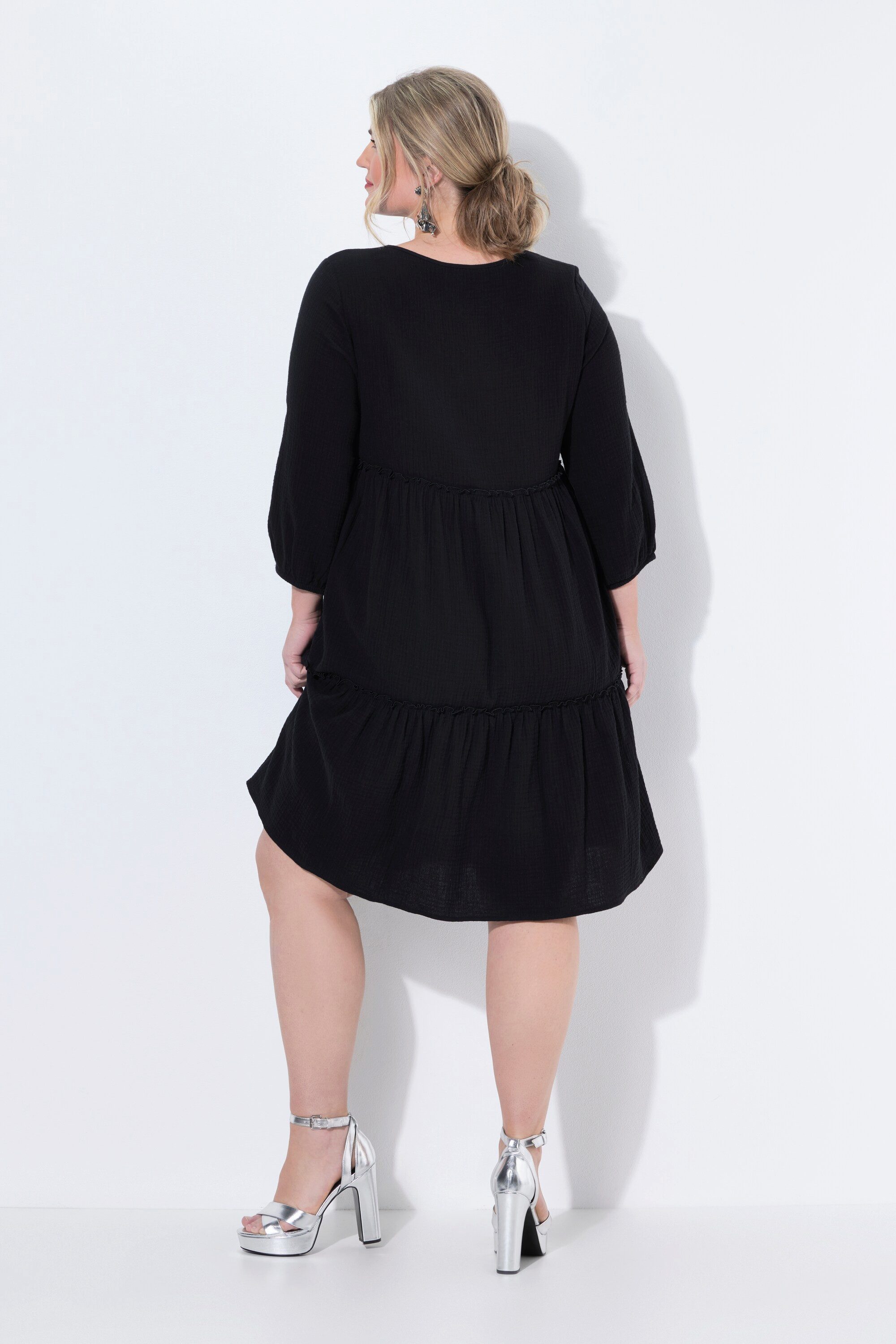 MIAMODA Jerseykleid Musselinkleid A-Linie Querrüschen 3/4-Ballonärmel