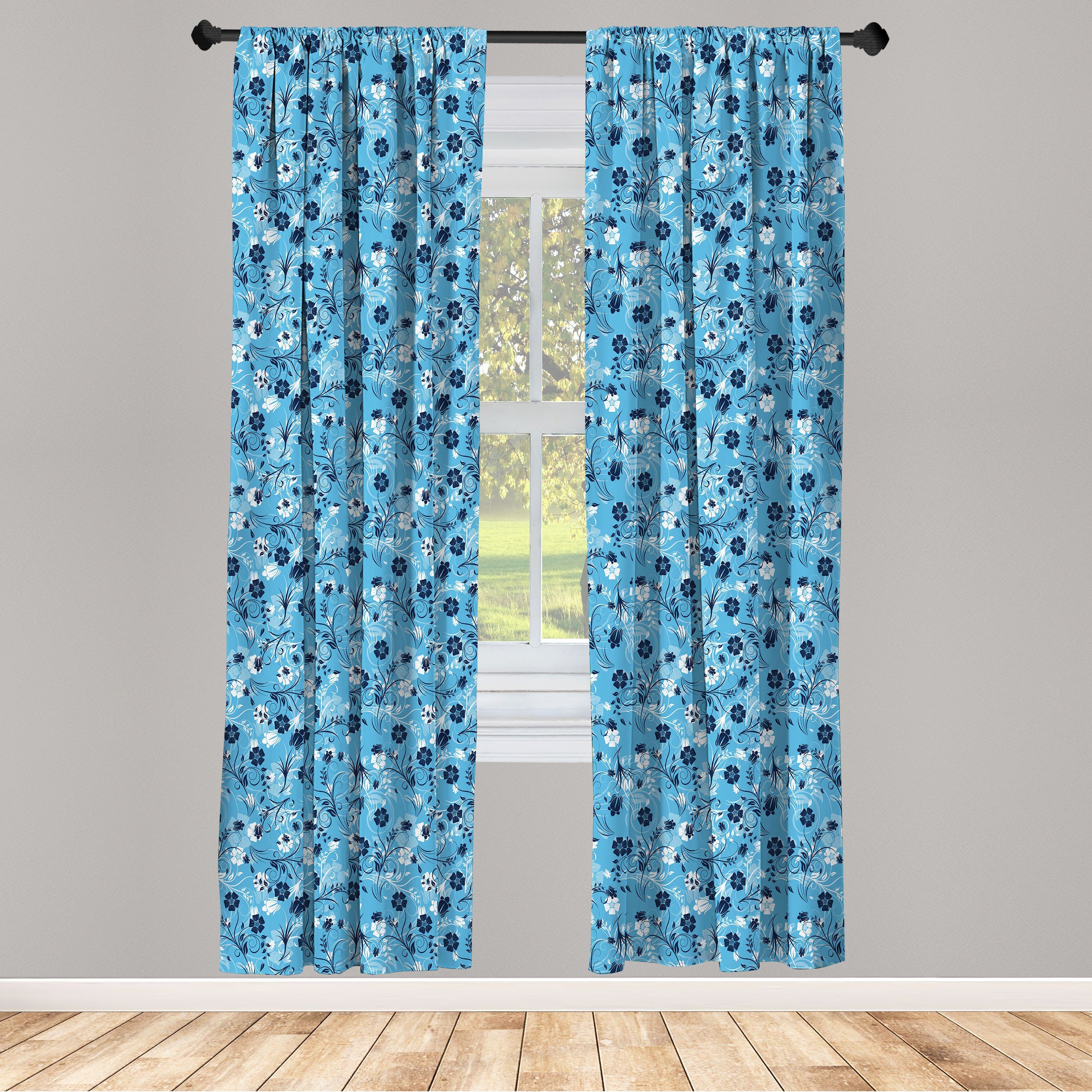 Gardine Vorhang für Wohnzimmer Schlafzimmer Dekor, Abakuhaus, Microfaser, Blumen Shabby Pflanzen Petals