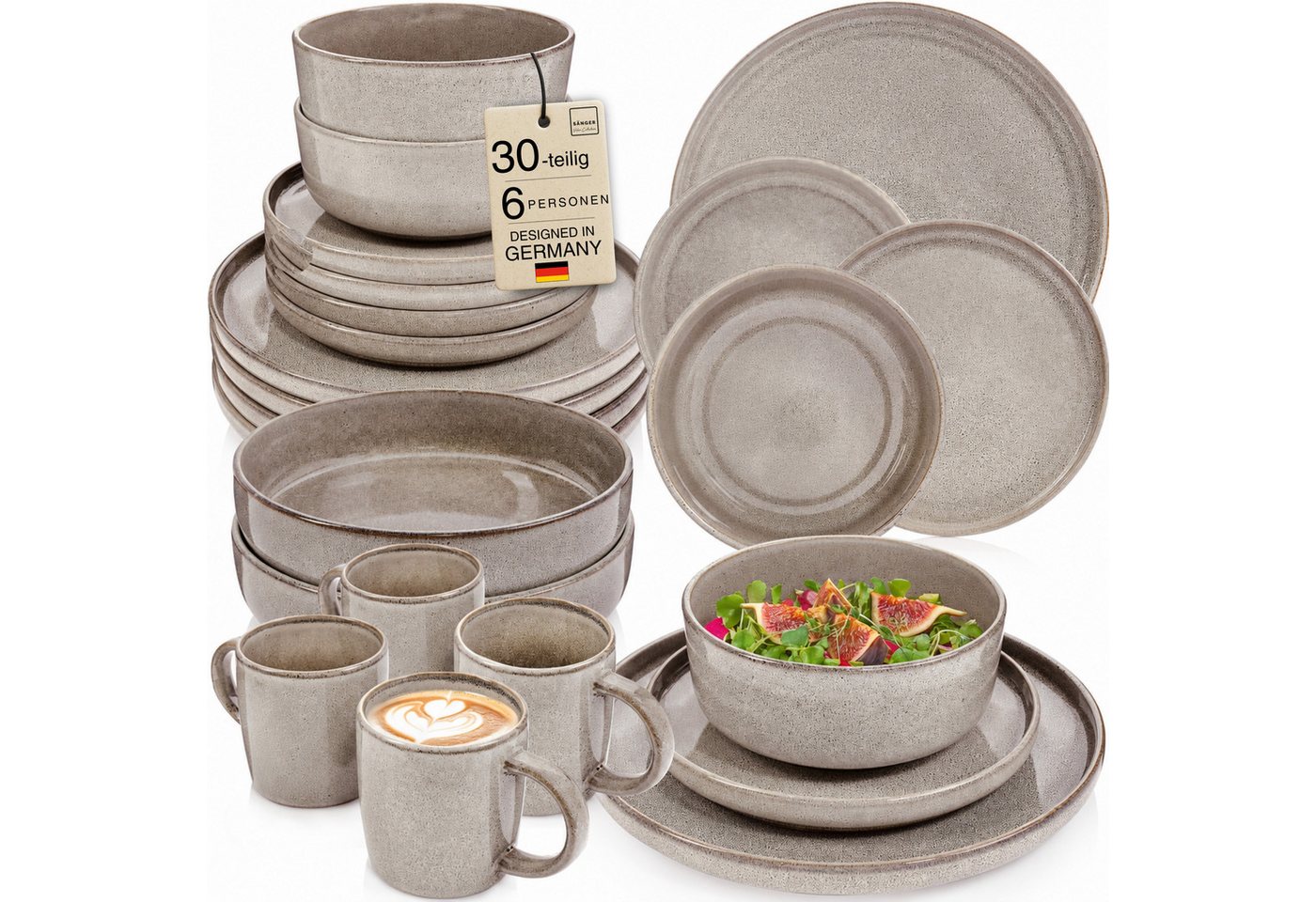 SÄNGER Tafelservice Kairo (30-tlg), 6 Personen, Steingut, Kombiservice Kairo Clay, Handmade, VALUE COLLECTION